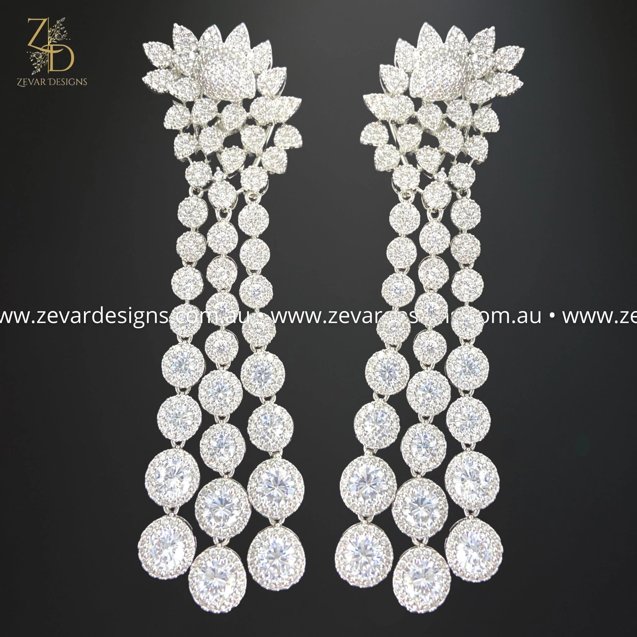 Zircon Earrings for Women - 14K White Rhodium Plated Elegant Stud Earrings - Perfect for Weddings, Parties & Daily Wear