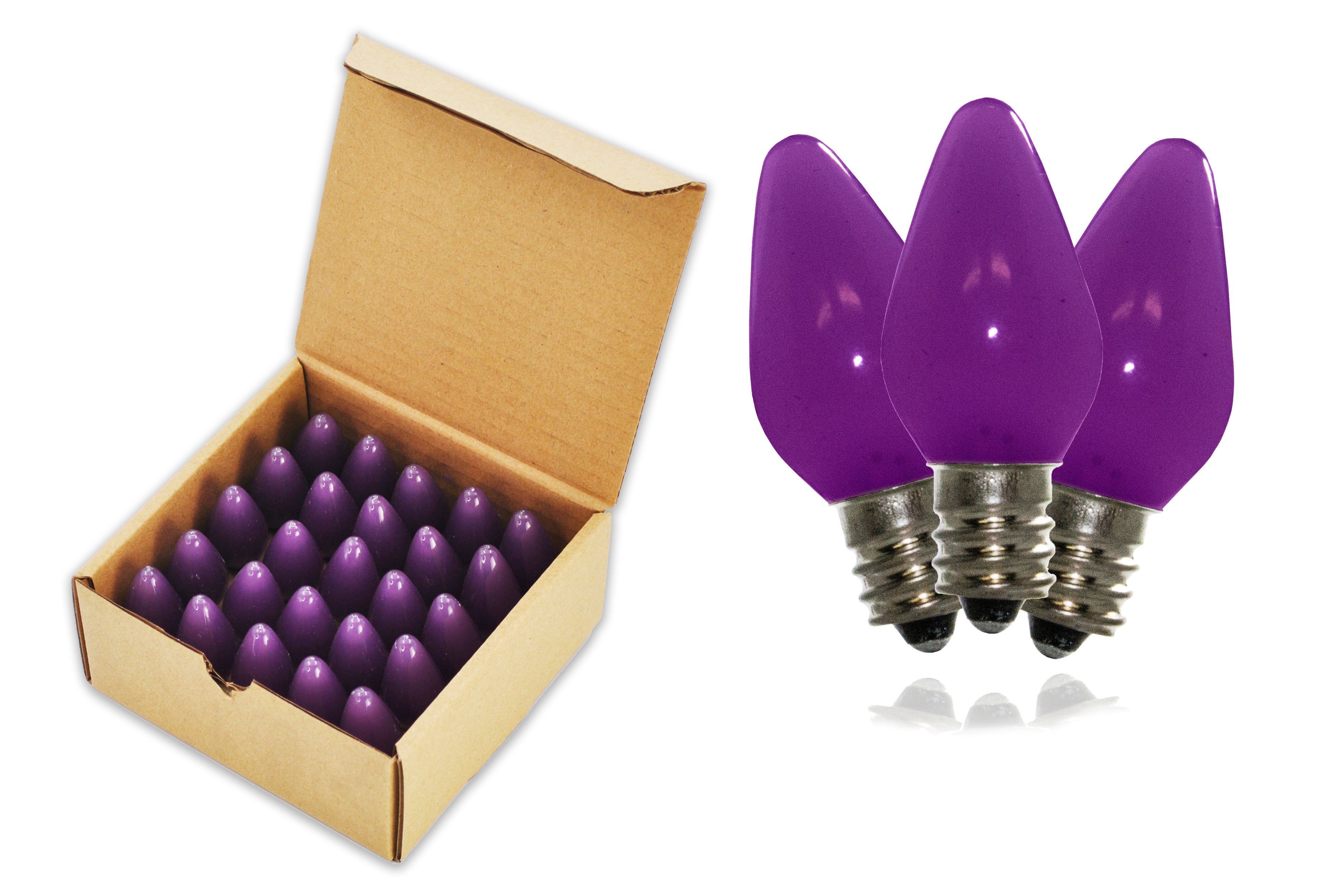 25 Pack C7 SMD Frosted Purple LED Retrofit Replacement Bulbs - Energy Efficient Decorative Lighting for Christmas Trees, Holiday Decorations & Outdoor String Lights