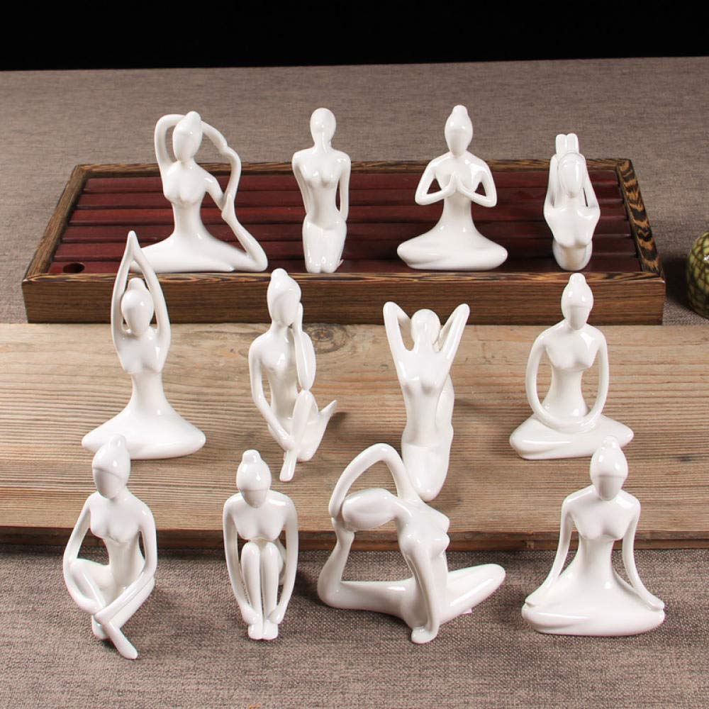 12-Piece Abstract Ceramic Yoga Pose Figurine Set - Handcrafted Porcelain Yoga Lady Statues for Home Decor, Yoga Studio & Meditation Space | Unique Yoga Art Sculptures for Zen Decor, Gift & Spiritual Practice