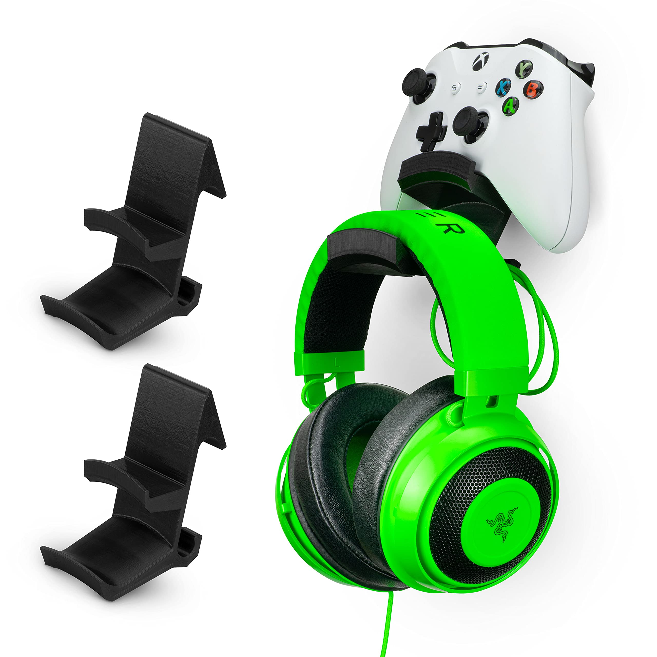 BRAINWAVZ Colossus - Universal Gaming Controller & Headset Stand Holder - Compatible with Xbox ONE, PS4, PS3, Nintendo Switch, PC, DualShock, SteelSeries, Steam - Black (2-Pack) - Perfect for Organizing Gaming Gear on Desk or TV Stand