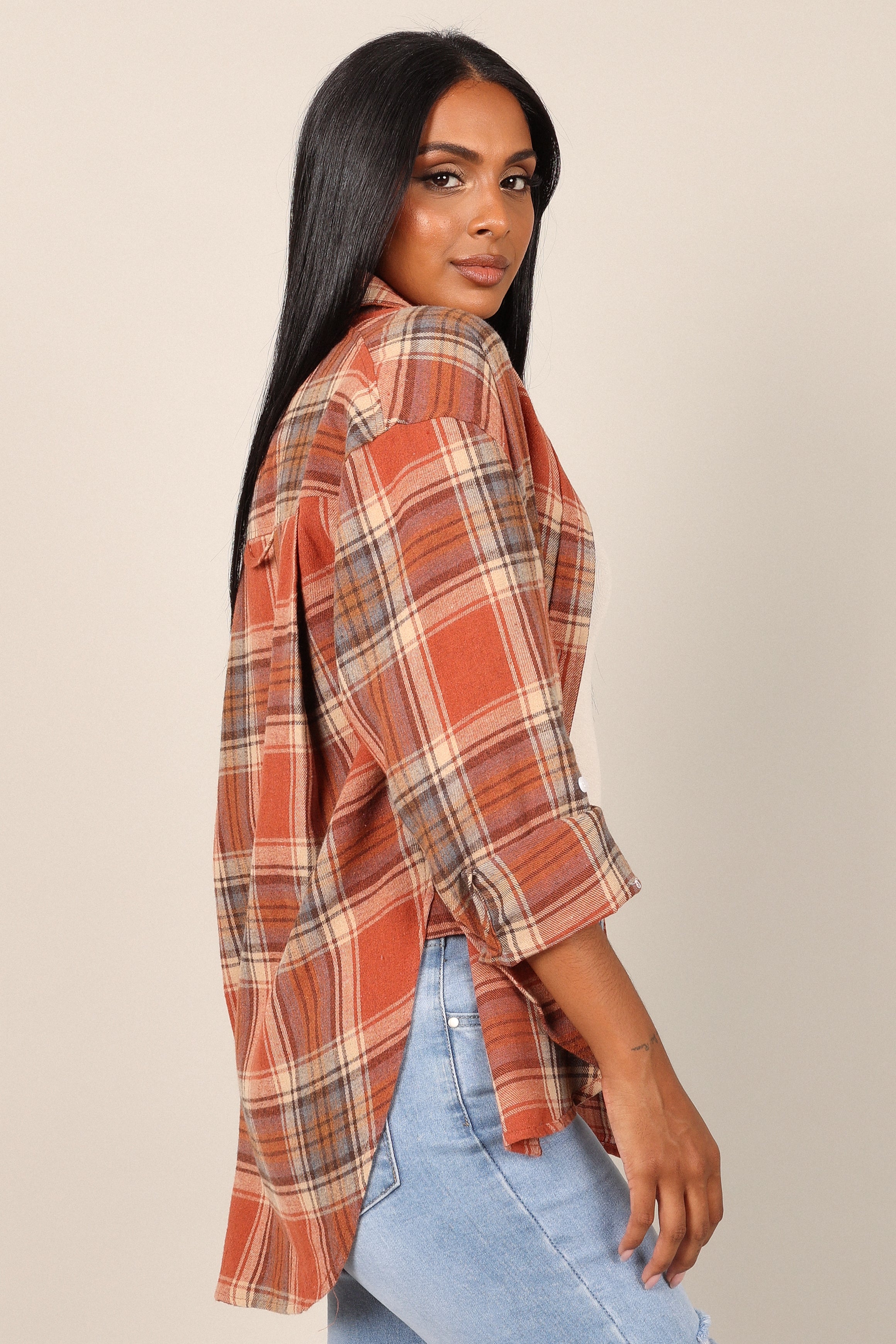 Alexa Plaid Button Down Shirt for Women - Classic Brick Red Flannel Shirt | Casual Office Wear, Fall Layering & Outdoor Activities