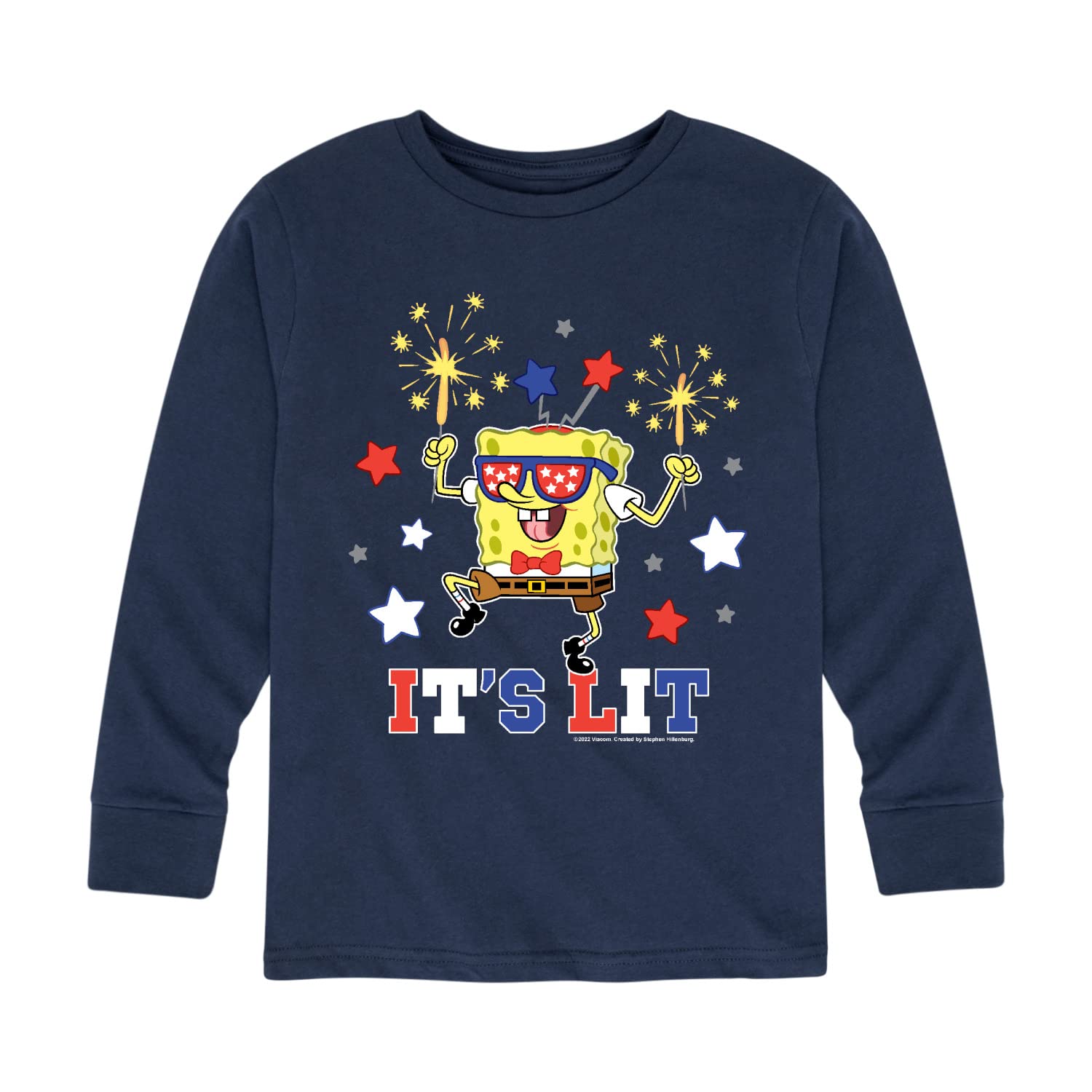 Spongebob Squarepants 'It's Lit' Graphic Long Sleeve T-Shirt for Toddler & Youth | Soft Cotton Kids Tee for School, Play & Casual Wear
