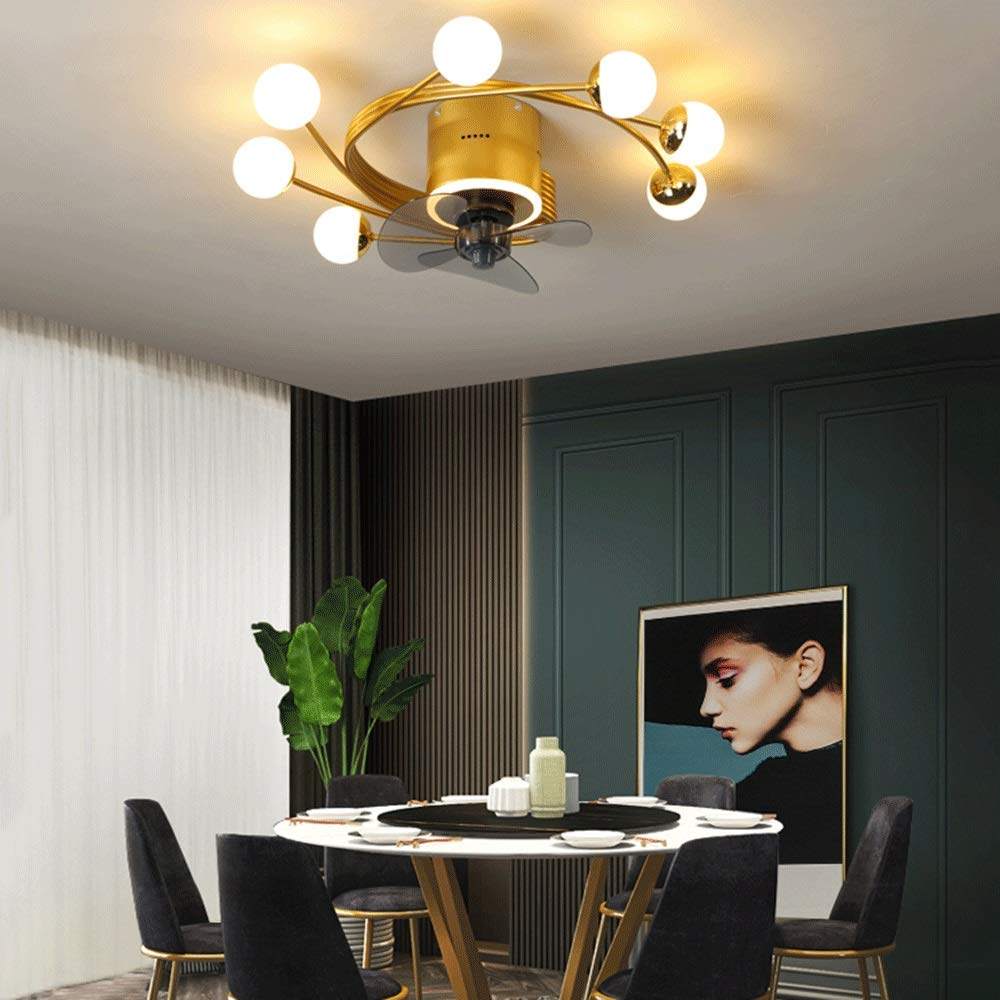 FEHUN Nordic Invisible Ceiling Fan with LED Light - Modern Gold Ceiling Fan Chandelier for Living Room, Bedroom, Home Decor | Energy Efficient Cooling & Stylish Lighting Solution