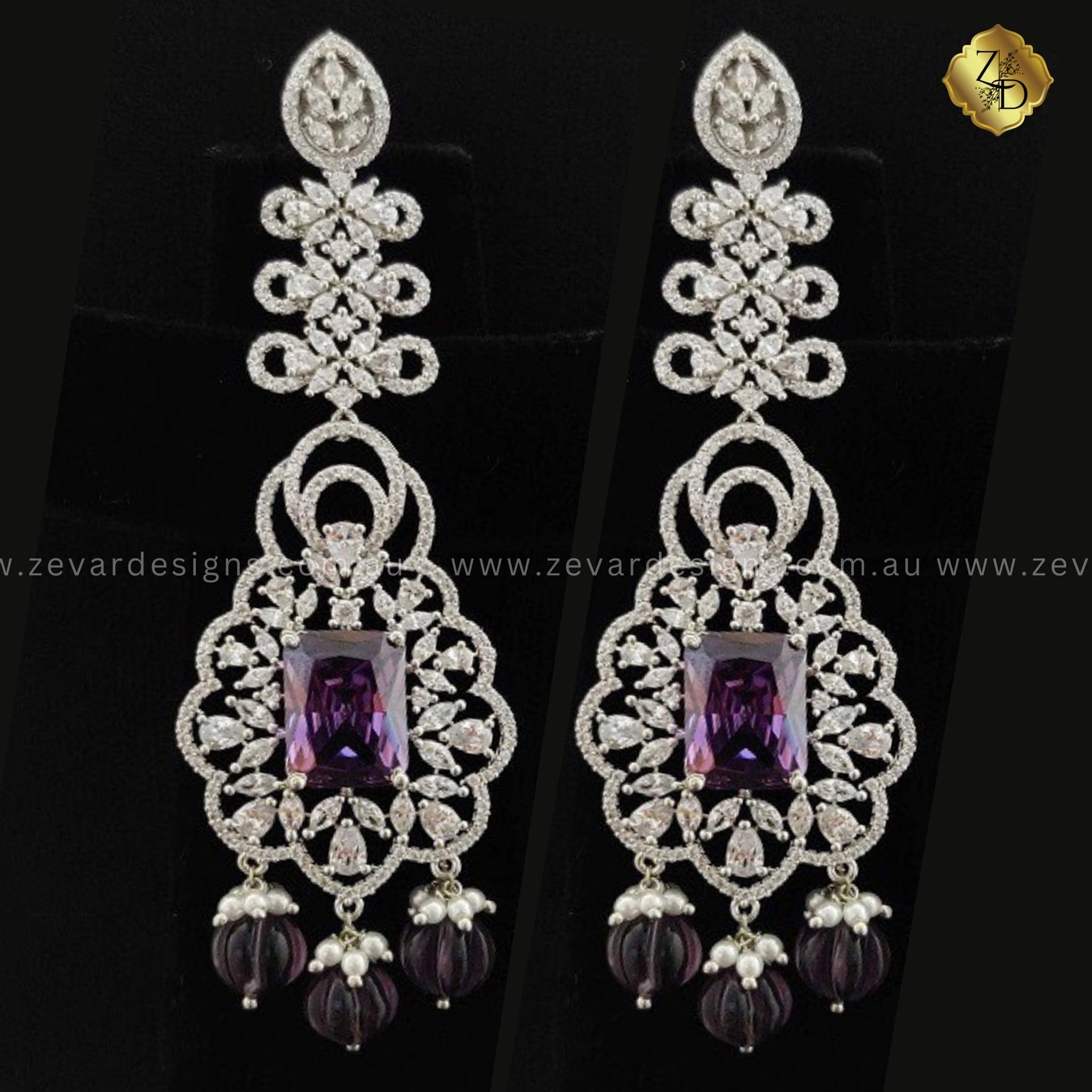 Stunning Amethyst Violet AD Earrings – Elegant Purple Gemstone Jewelry for Women | Perfect for Parties, Weddings & Special Occasions