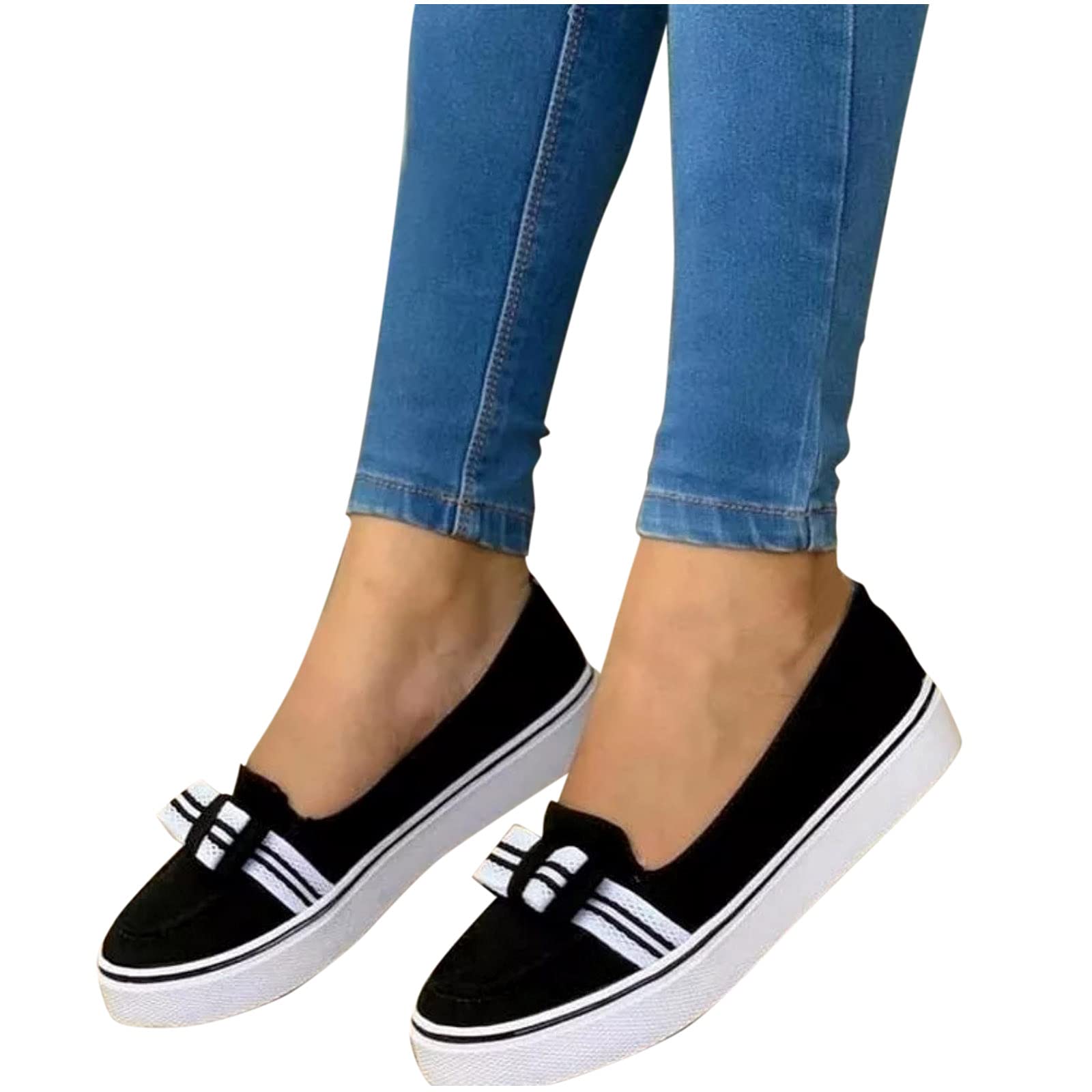Women's Casual Bowknot Loafers - Slip On Round Toe Flats Shoes for Comfort & Style | Soft Anti-Slip Sole for Walking, Driving, Nursing & Travel | Ballet Flats Boat Shoes with Low Heel (Black, Size 10) | Perfect for Work, Vacation & Everyday Wear