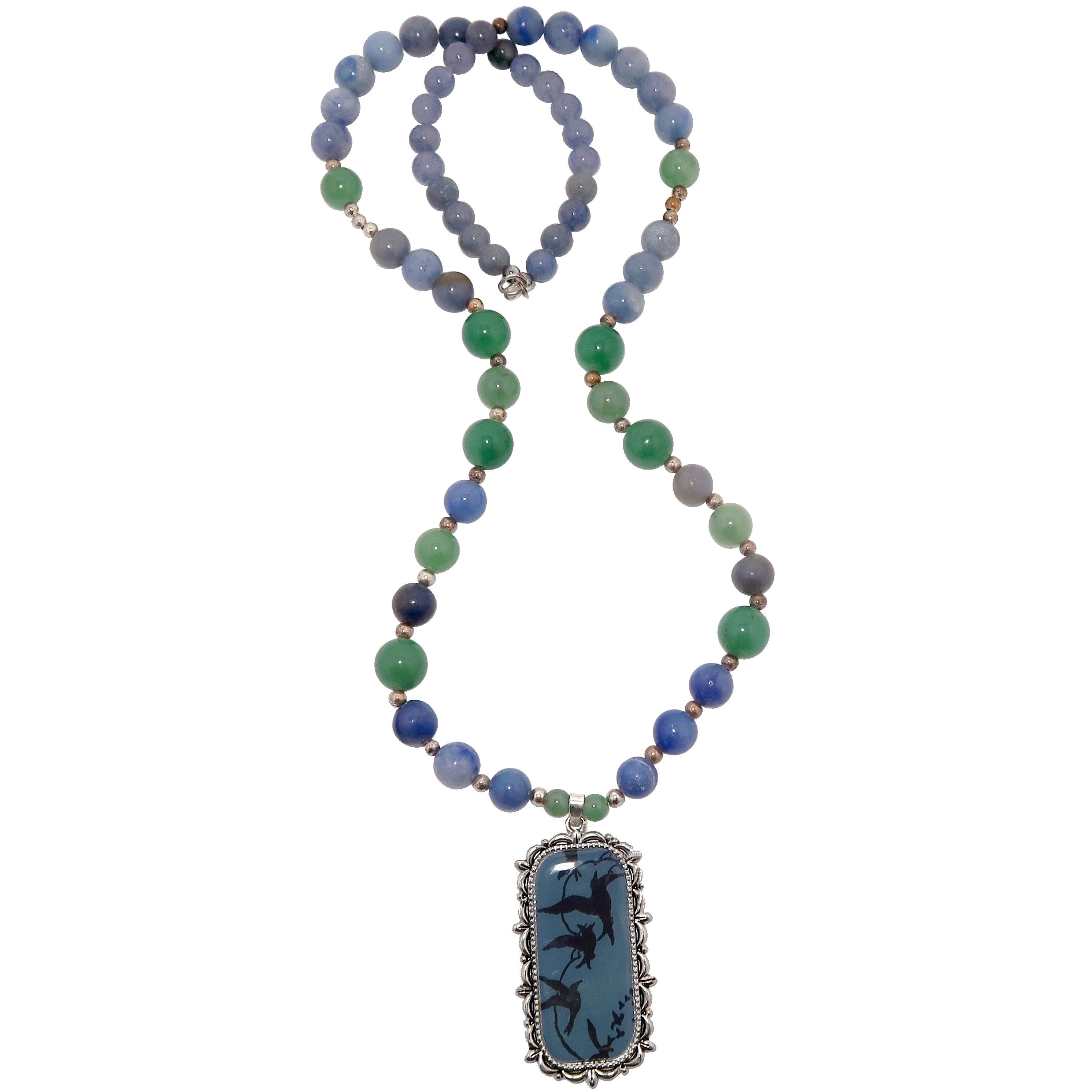 Aventurine Mixed Necklace with Blue Gemstone & Singing Song Birds - Elegant Bohemian Jewelry for Women, Perfect for Festivals, Parties & Everyday Wear