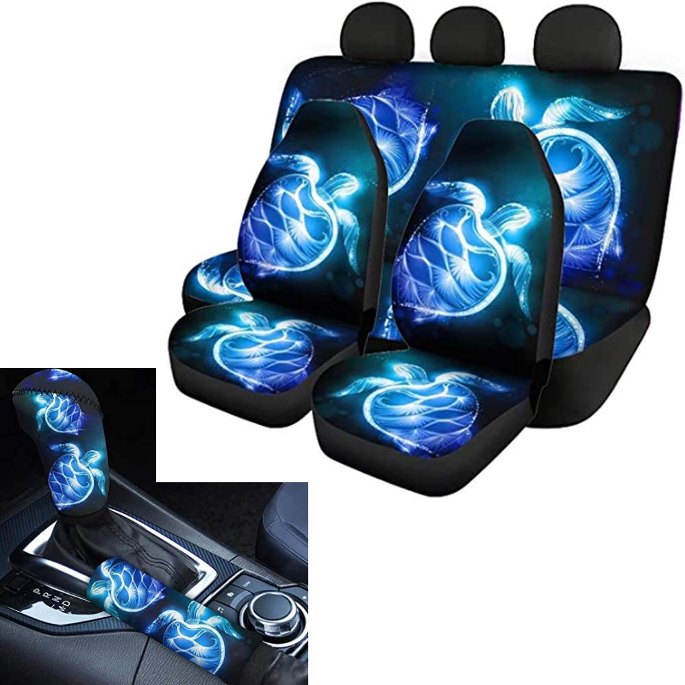 Tupalatus Neon Sea Turtle Car Seat Covers Set - 6-Piece Universal Fit for Most Cars, SUVs, Vans & Trucks - Stylish Auto Accessories for Women - Perfect for Beach Trips & Summer Road Travel