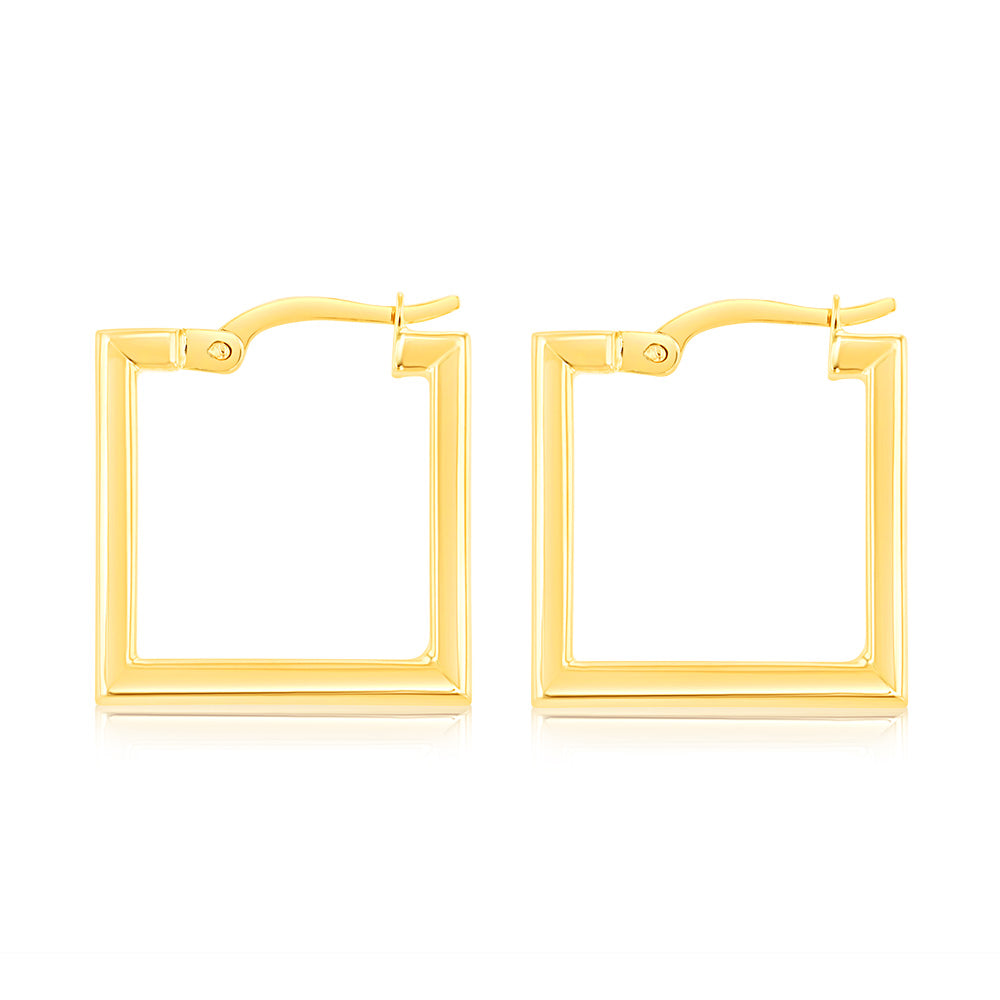 9ct Yellow Gold Polished Square Hoop Earrings for Women - Elegant Everyday Jewelry for Work & Special Occasions