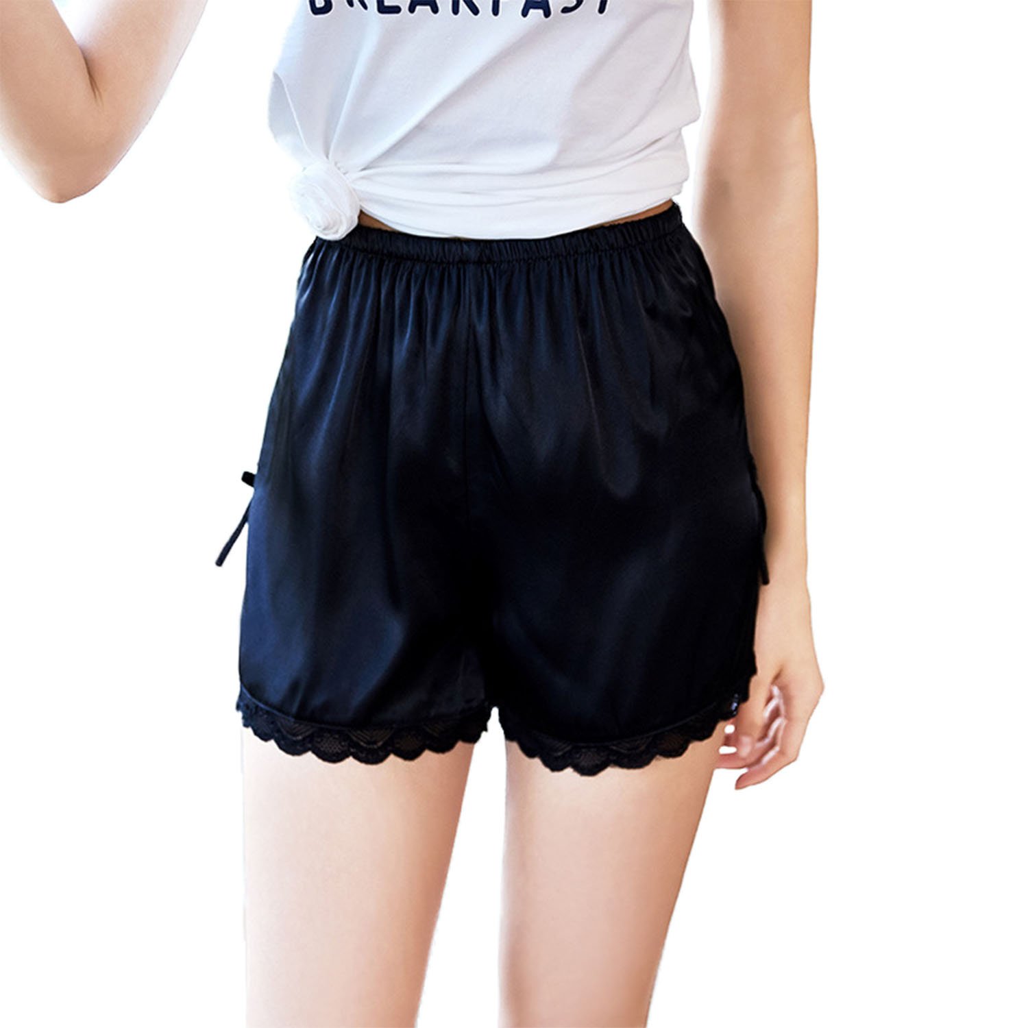 Asskyus Women's Sleep Shorts - 2 Pack Satin Lounge Shorts for Nightwear & Relaxation | Soft Comfortable Pajama Shorts for Summer, Bedtime & Lounging at Home