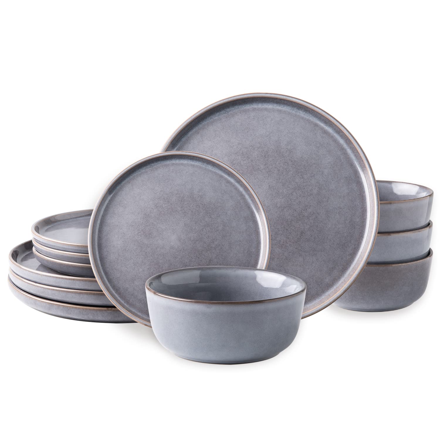 AmorArc 12-Piece Stoneware Dinnerware Set - Round Reactive Glaze Ceramic Plates & Bowls - Chip & Crack Resistant - Dishwasher & Microwave Safe - Service for 4 - Perfect for Family Dinners, Entertaining Guests & Everyday Use