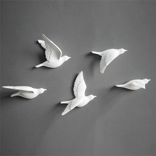 3D White Resin Birds Wall Stickers - Creative Animal Figurines for Living Room Decor, TV Wall Background, Home Mural Decoration | Perfect for Bedroom, Nursery & Office Wall Art