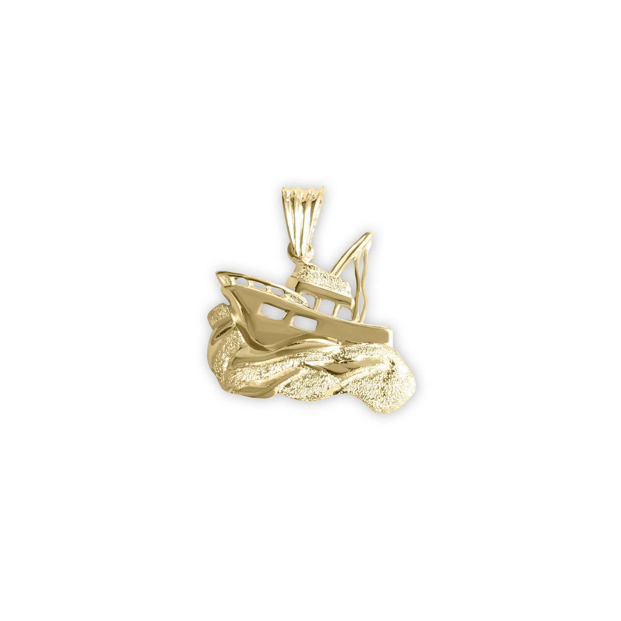 14k Yellow Gold Sand Texture Boat Necklace - Elegant Nautical Jewelry for Beach Weddings, Vacations & Summer Outfits