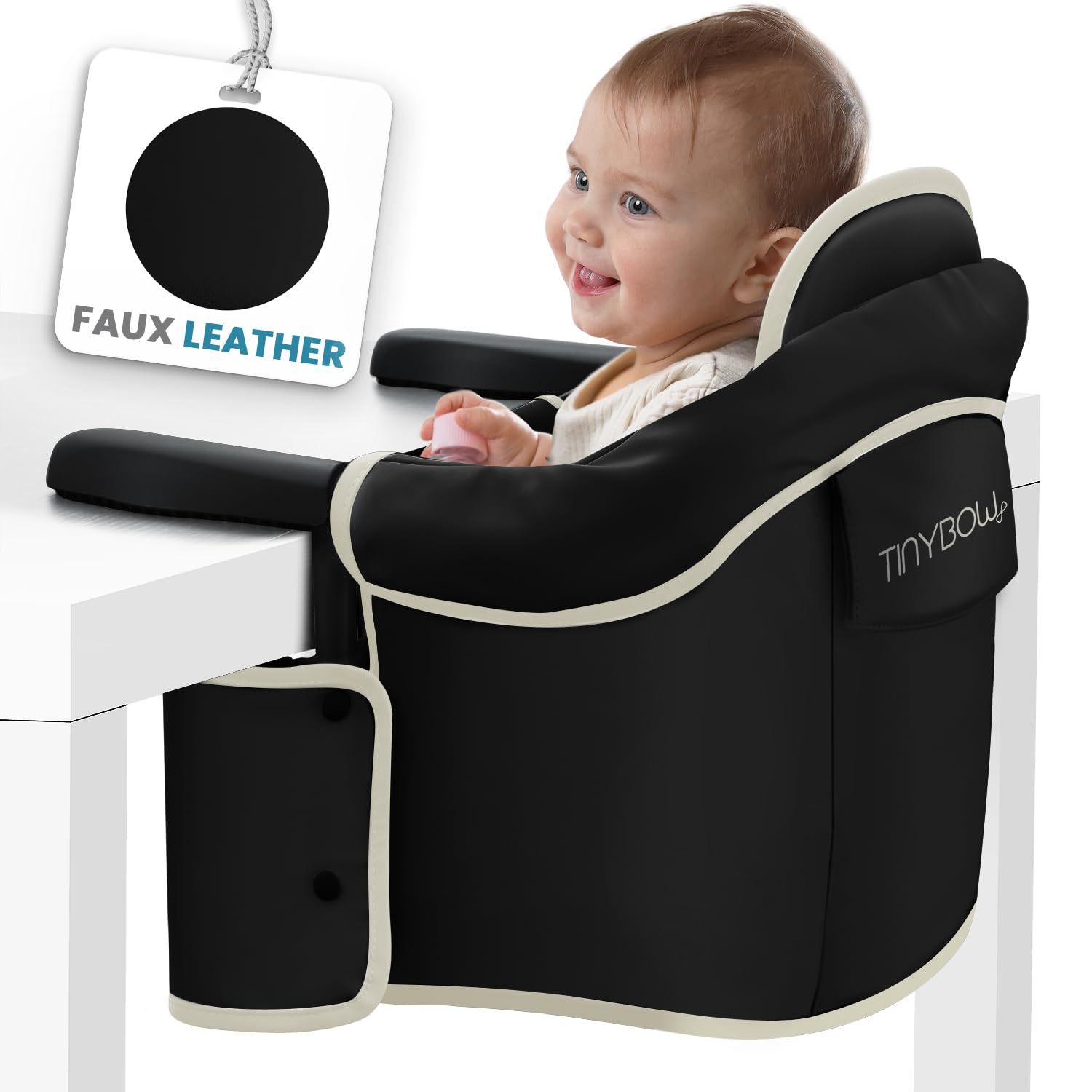 Portable Baby High Chair - Adjustable Faux Leather Hook-On Dining Seat for Infants & Toddlers | Secure Table Attachment for Travel, Restaurants & Home Use | Space-Saving Clip-On Feeding Chair