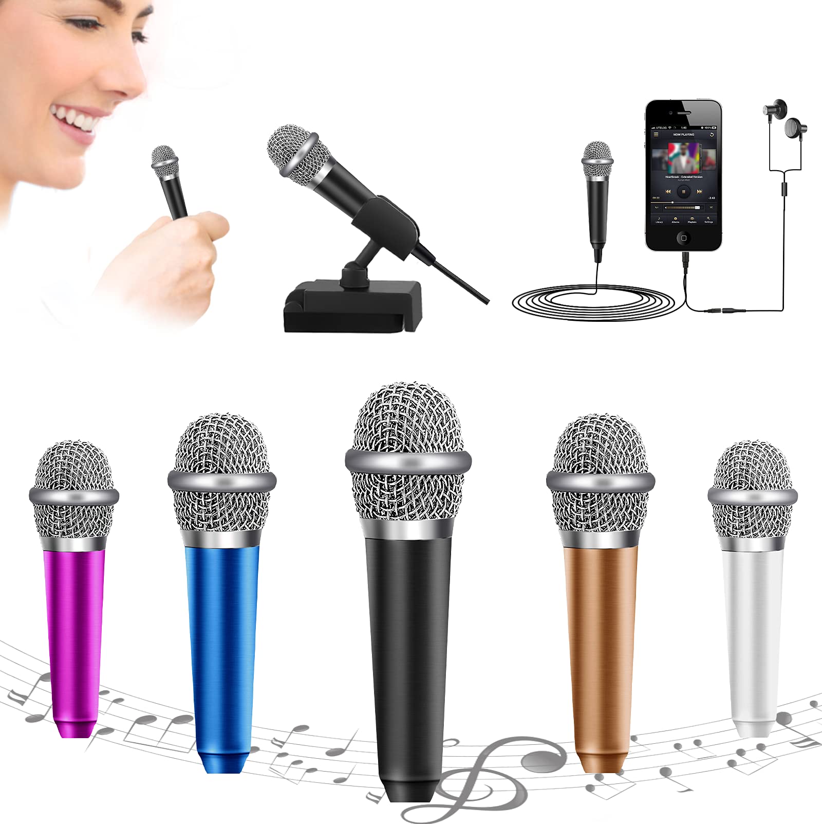 Mini Microphone for iPhone Android PC - Tiny ASMR & Karaoke Mic for Voice Recording, Chatting, Singing (Rose Red) - Perfect for Podcasting, Live Streaming & Online Meetings