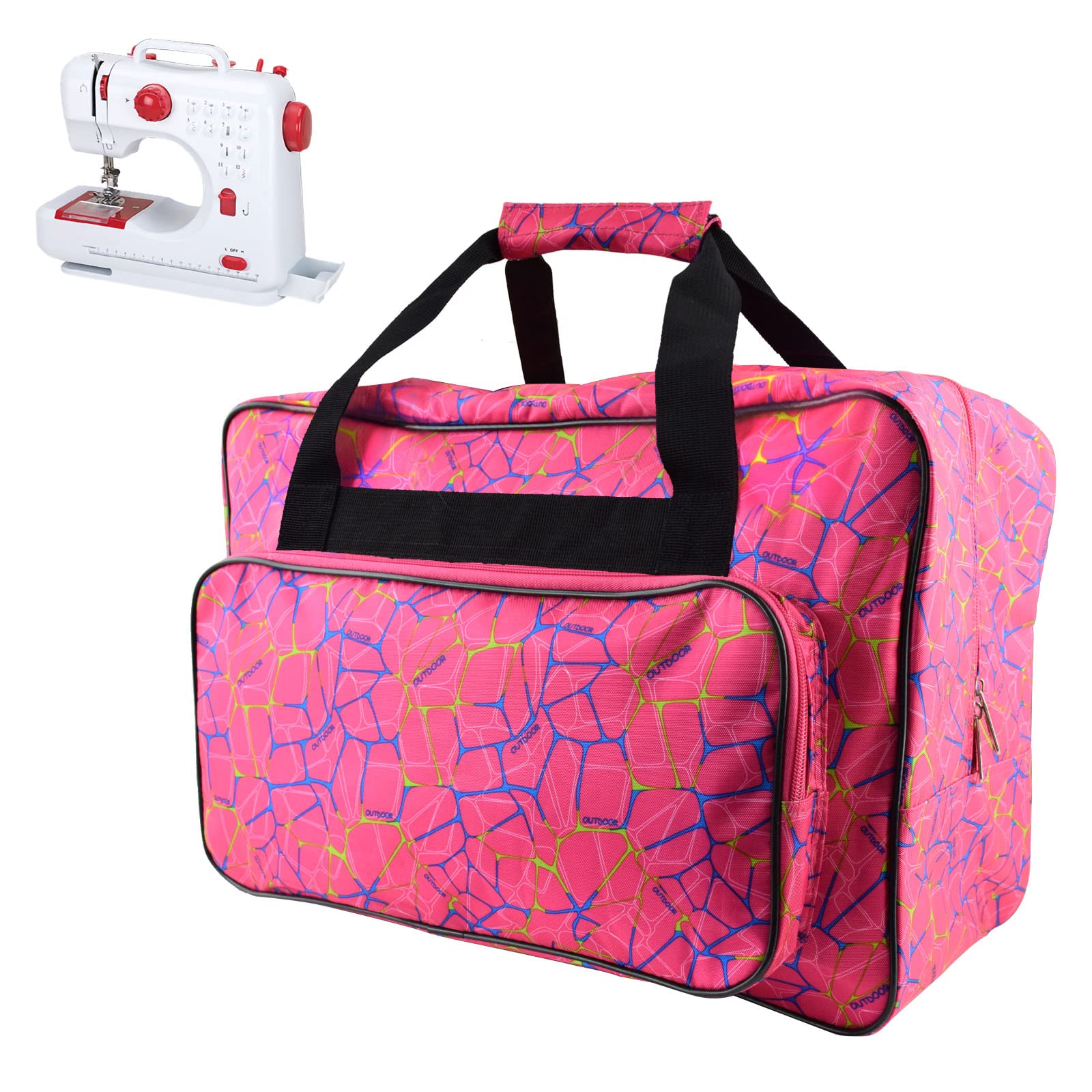 TLBTEK Universal Sewing Machine Carrying Case - Rose Red Canvas Tote Bag with Padded Protection & Storage Pockets | Portable Dust Cover for Singer, Brother, Janome Sewing Machines | Perfect for Home Use, Quilting Classes & Craft Storage