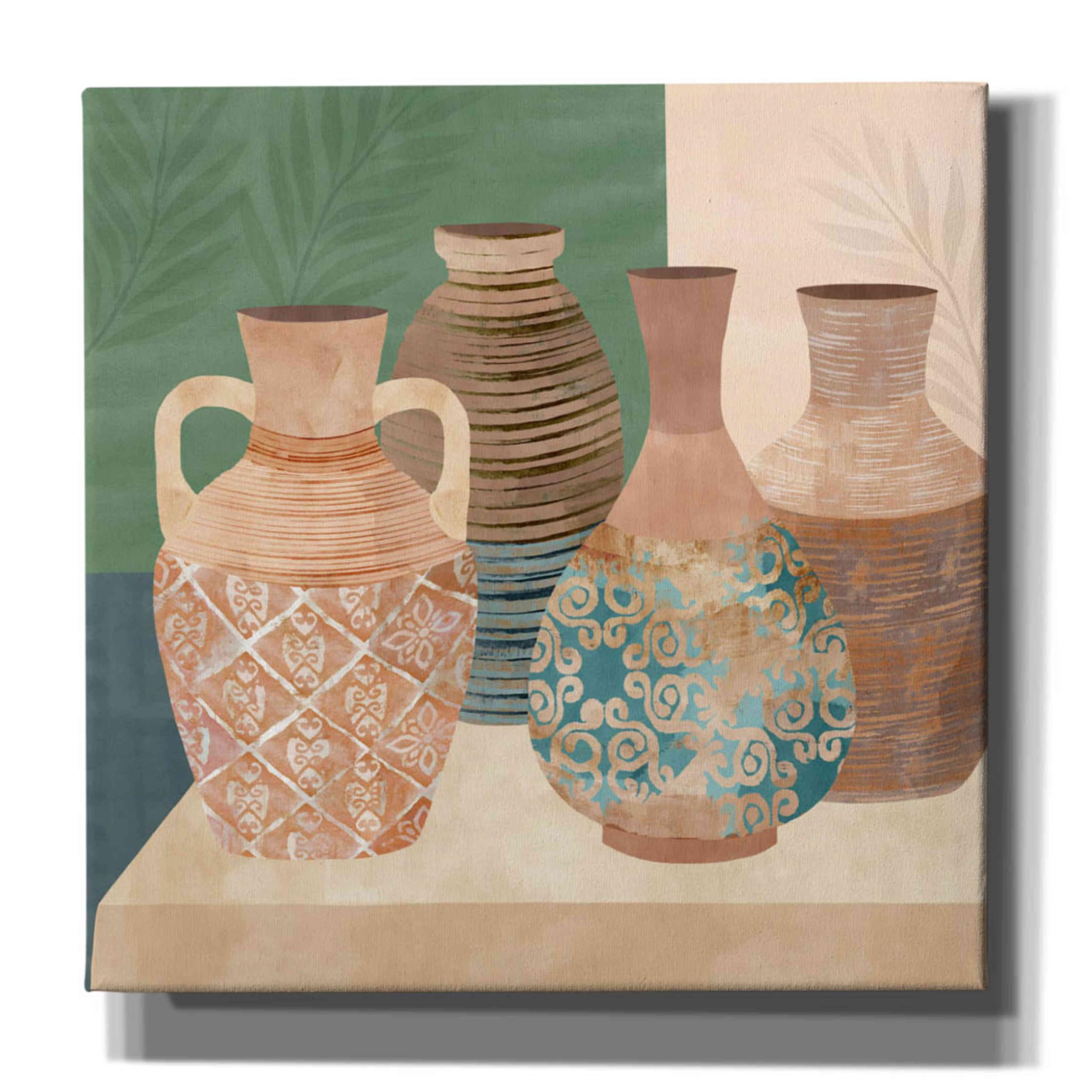 Epic Graffiti 'Earthenware Pots III' by Flora Kouta - 37x37 Inch Giclee Canvas Wall Art Print - Modern Abstract Home Decor for Living Room, Bedroom & Office