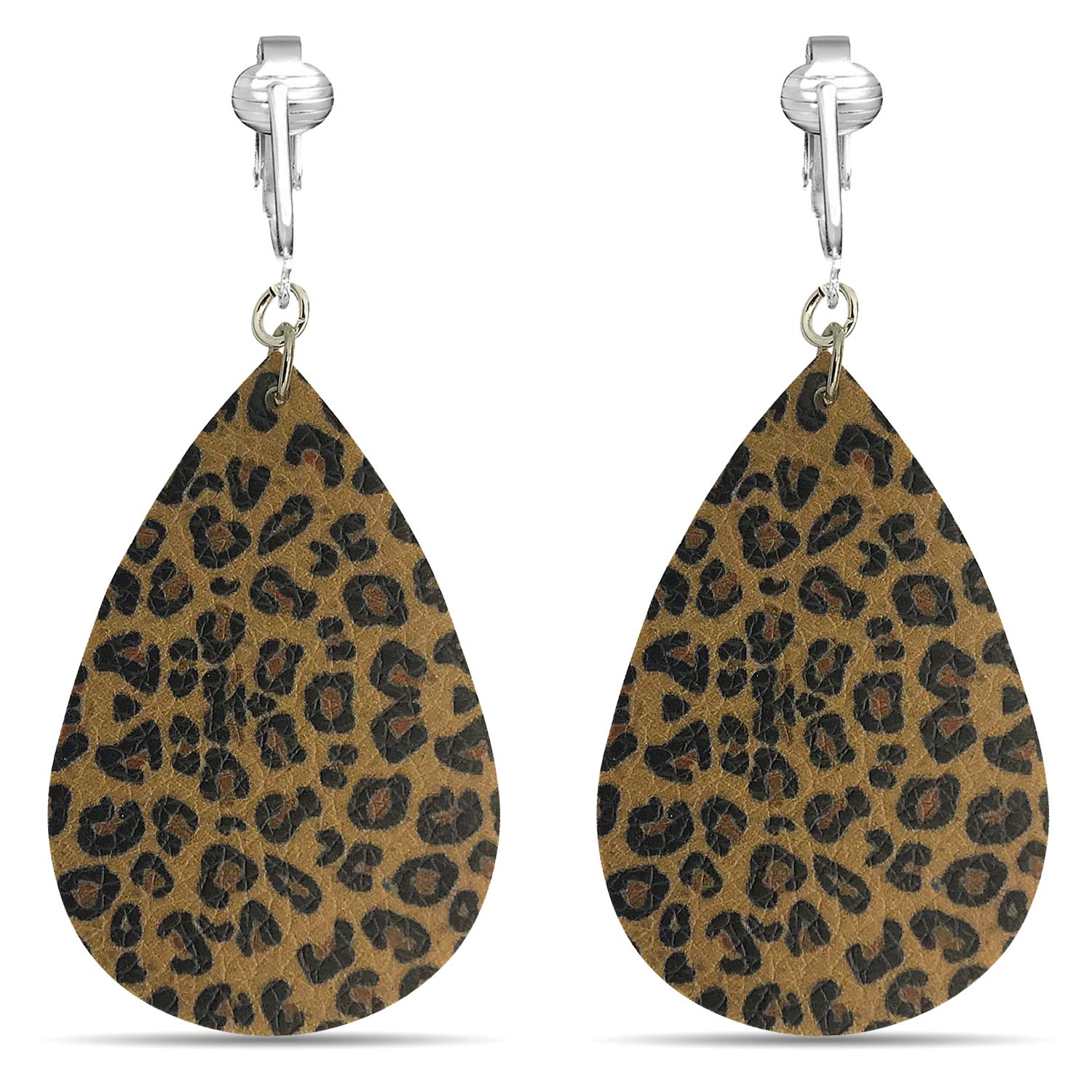 Trendy Aloha Faux Leather Clip-On Earrings for Women - Lightweight Teardrop Leaf Design, Colorful Non-Piercing Earrings for Summer, Beach & Boho Fashion