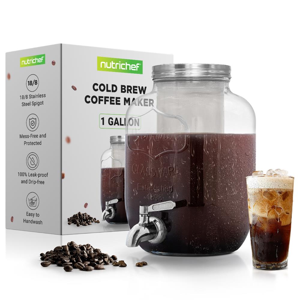 1 Gallon Glass Cold Brew Coffee Maker - Iced Coffee Maker for Home & Office - Perfect for Smooth, Low-Acid Cold Brew Coffee - Great for Entertaining, Camping & Gifts