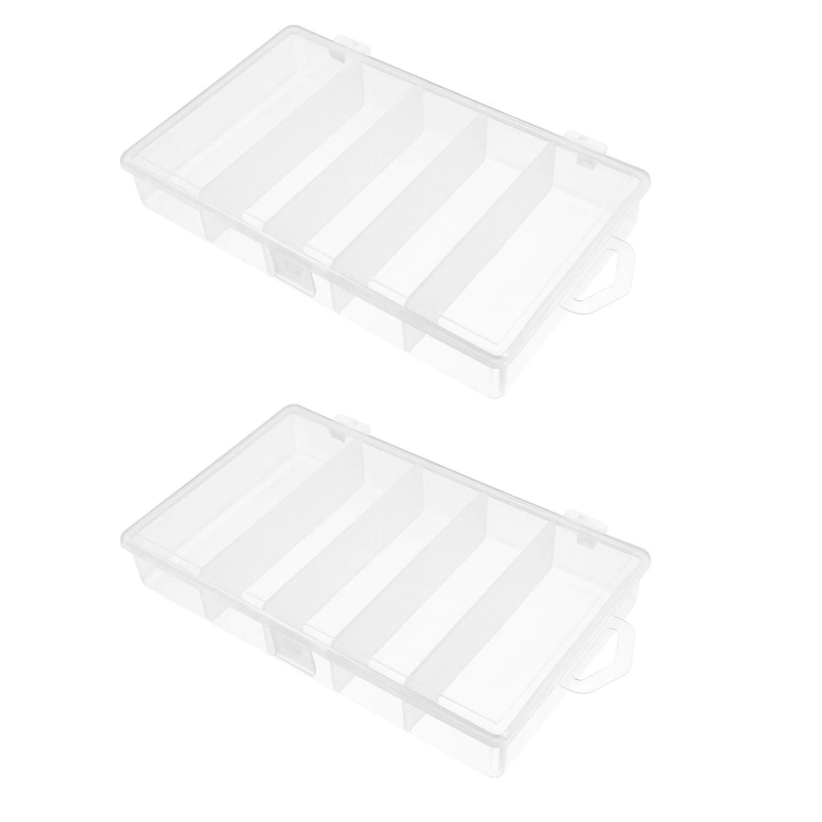 EXCEART 2-Pack Clear Plastic Storage Bins - 5 Grid Organizer Box for Fishing Tackle, Jewelry Making, Beads & Craft Supplies | Durable Utility Container for Home, Office & Workshop Organization