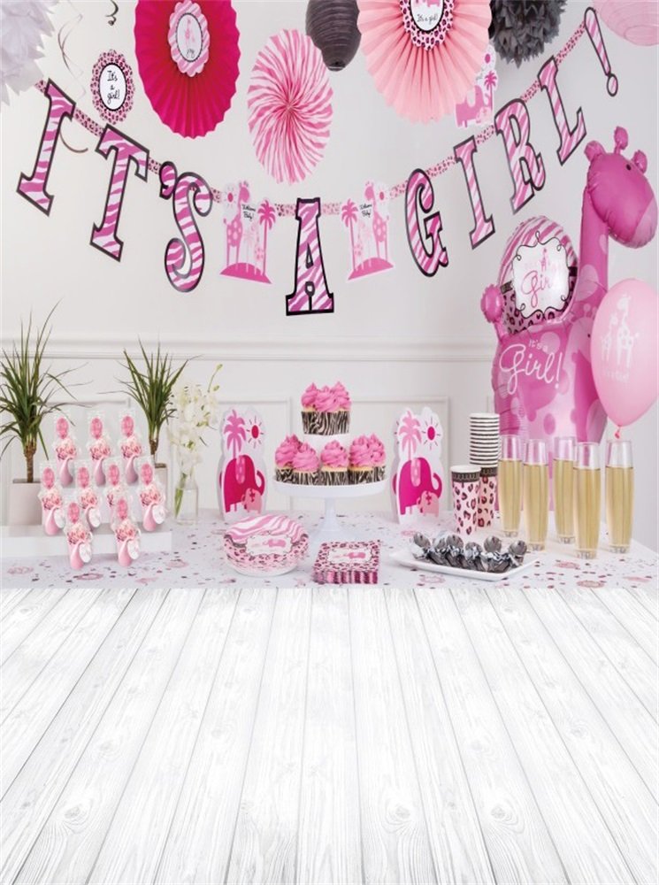 Leowefowa 5x6FT Pink Floral Birthday Backdrop for Girls - Photography Background for Cake Smash, Dessert Tables & Baby Showers - High Quality Polyester Fabric with Wood Floor Design - Perfect for Studio Props, Party Decorations & Photo Shoots