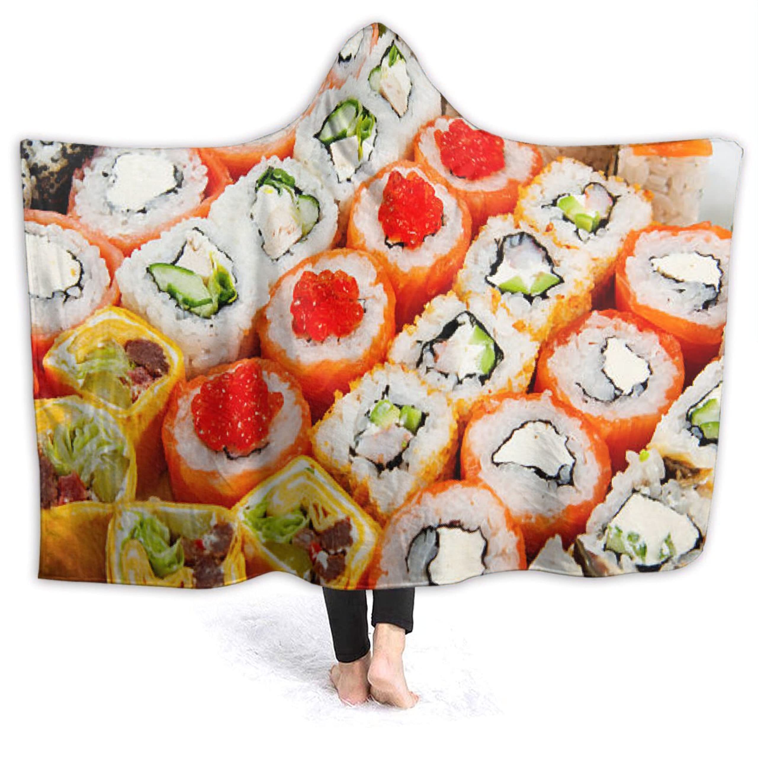 Soft Flannel Sushi Hooded Blanket - Realistic Food Design Wearable Poncho for Kids & Toddlers (50x40 Inches) - Cozy Gift for Bed, Sofa, Couch or Travel - Perfect for Movie Nights, Sleepovers & Winter Snuggles