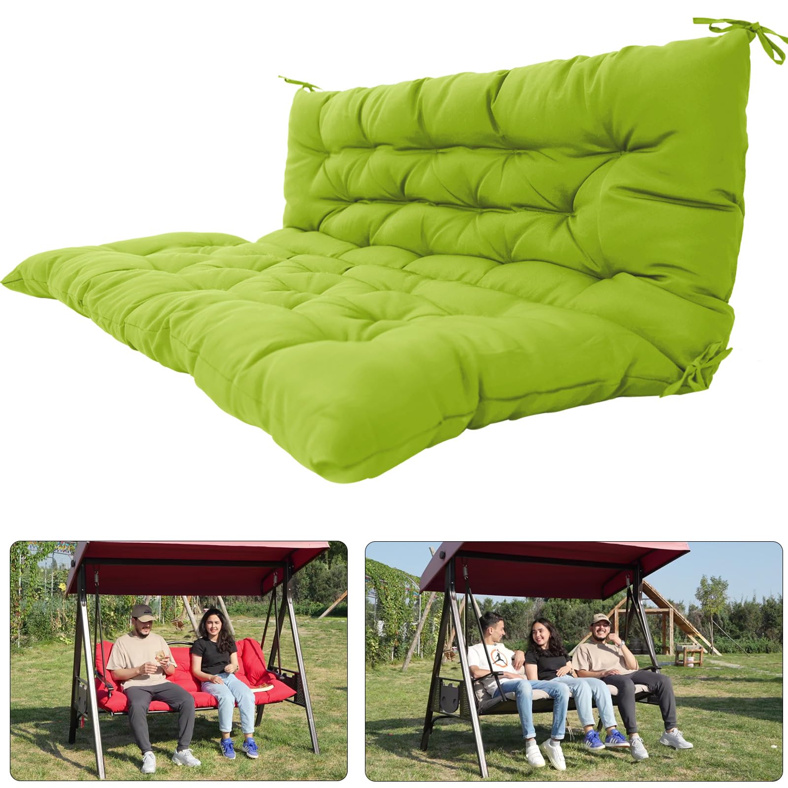 Premium Outdoor Bench Cushions - 3-Seater Garden Swing Seat Cushion with Backrest (39.37x39.37 Inch, Grass Green) | Waterproof & Weather-Resistant Replacement Cushions for Patio, Porch & Backyard Relaxation