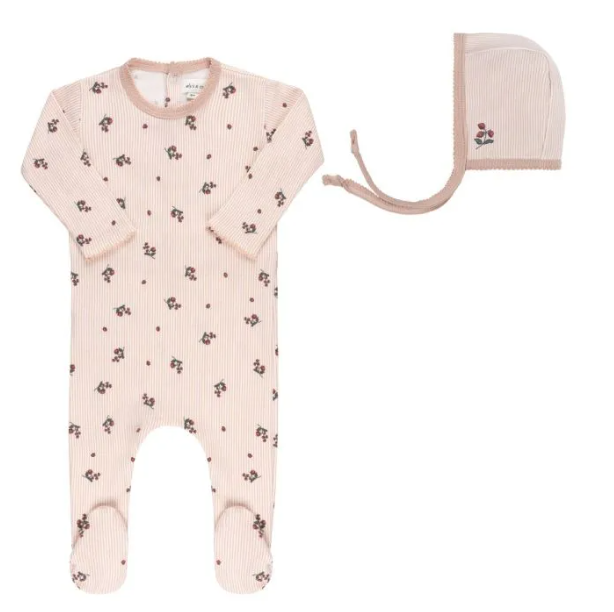 ELY & CO Baby Berry Footie with Bonnet - Soft Cotton Pajamas for Newborn to 9 Months (1M-9M) - Perfect for Sleepwear, Photoshoots & Gift Giving