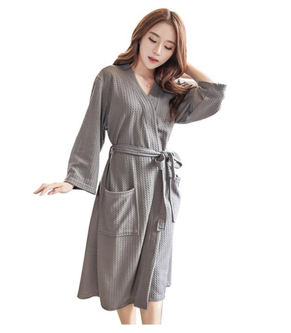 Bhwin Women's Lightweight Kimono Robe - 3/4 Long Sleeve Waffle Weave Spa Bathrobe with Belt | Soft Summer Loungewear for Home, Hotel & Spa Relaxation