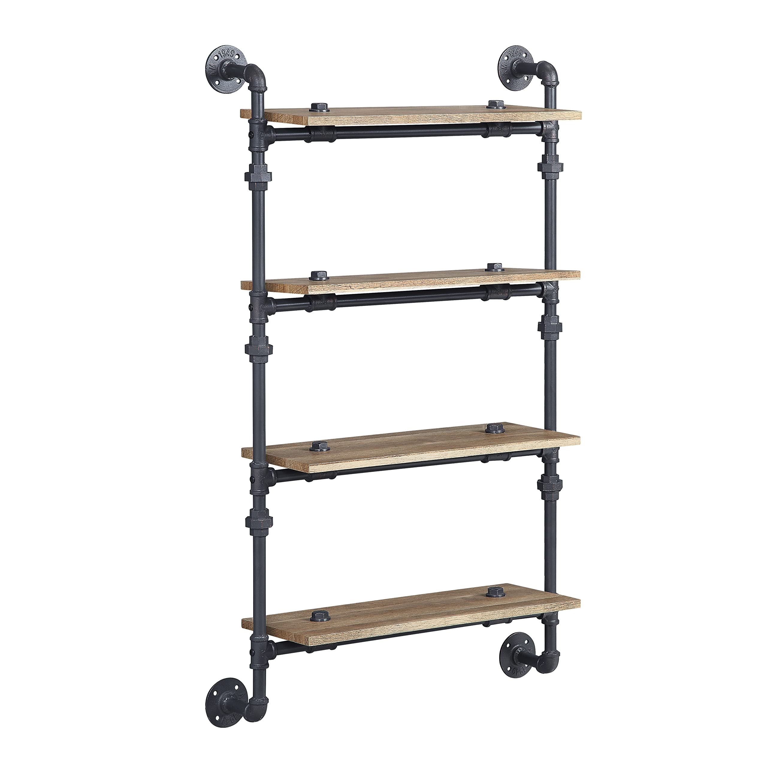 4-Tier Oak & Sandy Black Wall Shelf Rack - Rustic Wood Floating Shelves for Living Room, Bedroom, Bathroom Storage & Decor (AC00737)
