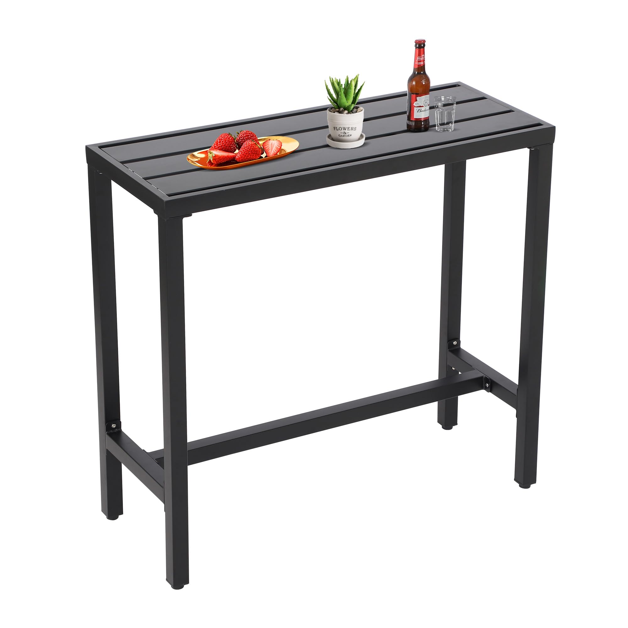 Outdoor Bar Table - Patio Console Pub Height Table with Powder Coated Steel Frame & Weatherproof Top - Perfect for Hot Tub, Balcony, Garden, Yard, Poolside & Outdoor Entertaining