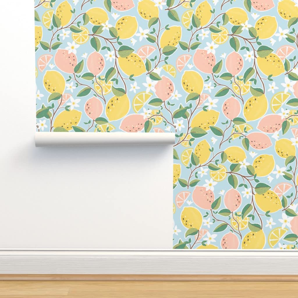 Peel & Stick Wallpaper 12ft x 2ft - Pink Lemonade Pattern, Self-Adhesive Removable Wallpaper for Bedroom, Nursery, or Office Decor - Easy DIY Home Improvement by Spoonflower