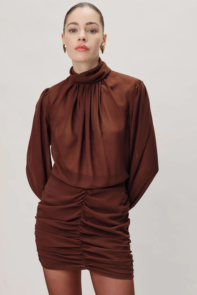 Ronny Kobo Yebba Dress in Chocolate Brown - Women's Elegant Midi Dress for Parties & Special Occasions | Final Sale