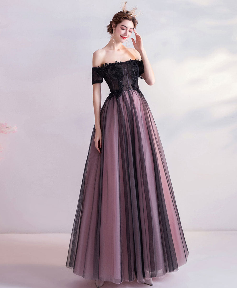 Elegant Purple Tulle Lace Off-Shoulder Long Prom Dress for Women - Formal Evening Gown for Homecoming, Wedding, and Special Occasions