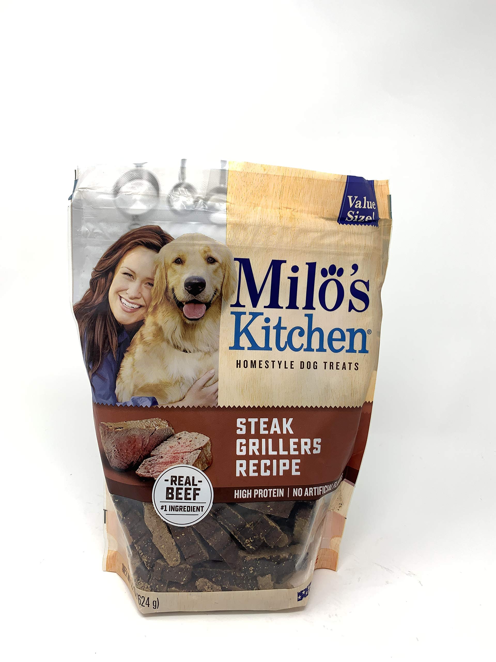 Premium Angus Beef Dog Treats - Milos Kitchen Steak Grillers, 22oz | All-Natural Home-Style Steak Flavor Snacks for Dogs | Perfect for Training Rewards & Dental Health
