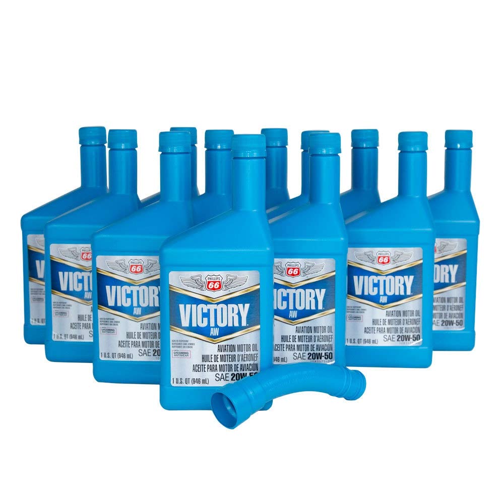 Phillips 66 Victory AW 20W50 Aviation Engine Oil - 12 Quart Case (12qts) - Premium Aircraft Lubricant for Piston Engine Planes & Helicopters - Ideal for High-Temperature Aviation Use