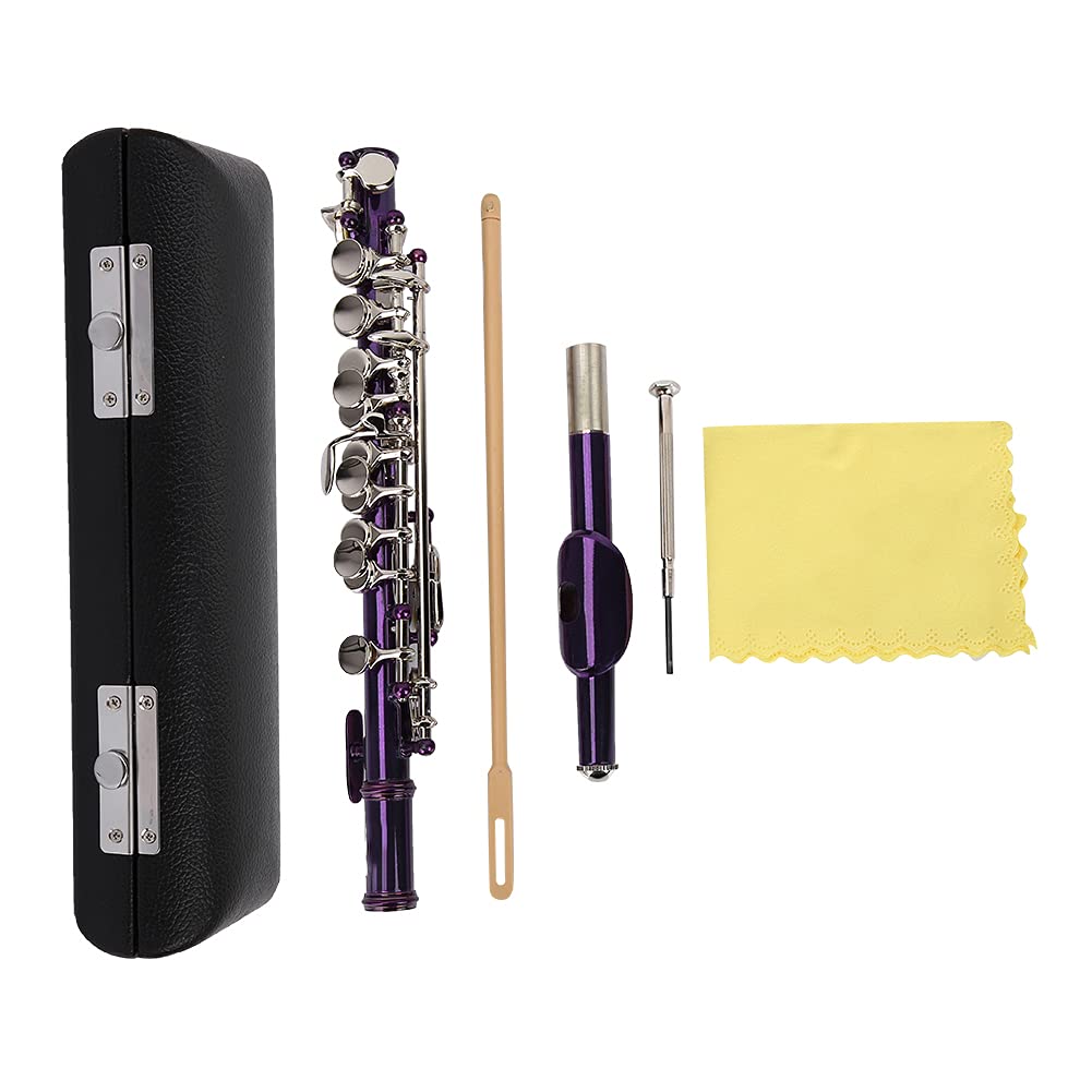 16-Hole Piccolo Flute with Opening Hole Design - Professional Wind Instrument for Band, Music Teaching & Practice - Includes Screwdriver, PU Leather Case & Cleaning Tools (Purple) - Perfect for Beginners, Students & Musicians