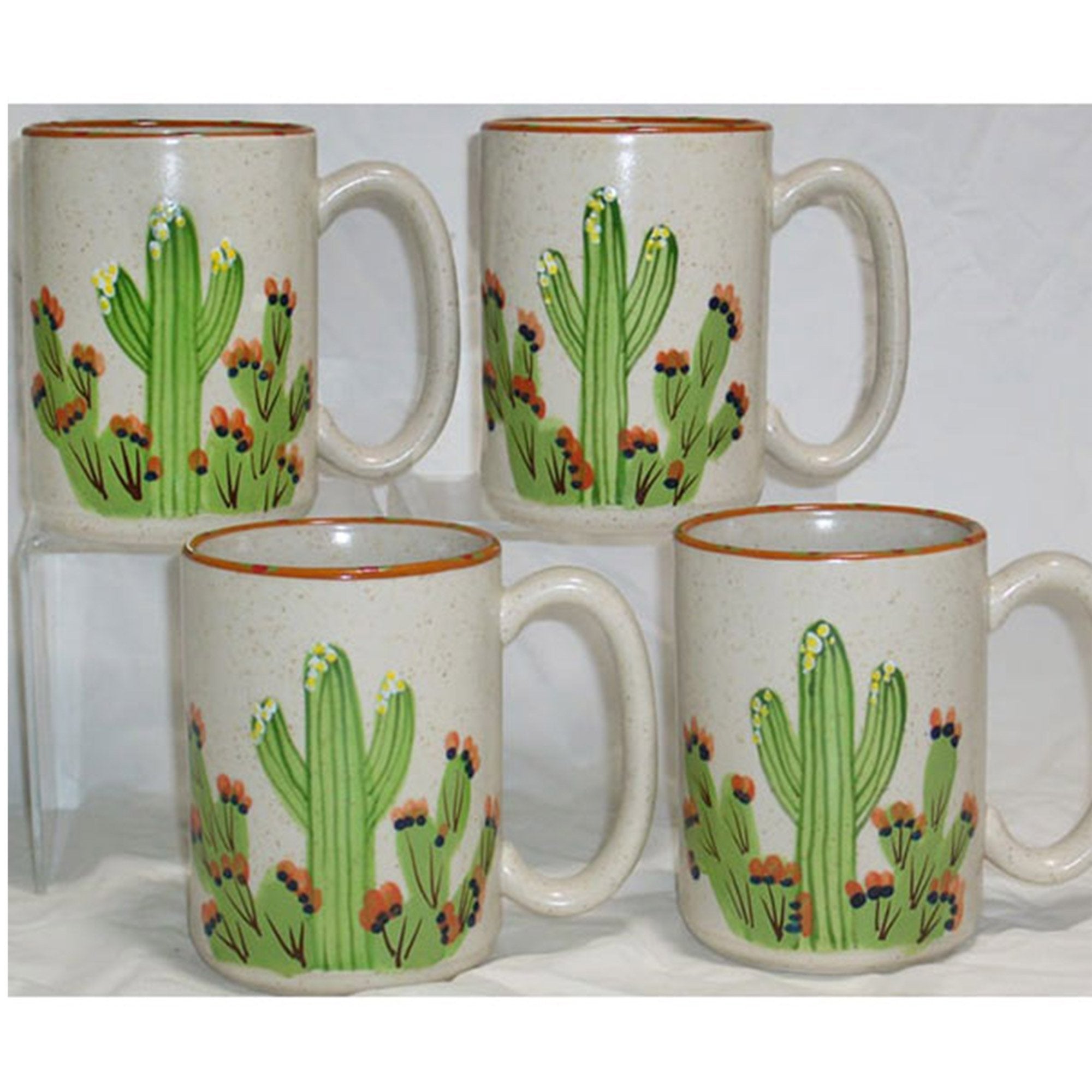 4-Piece Sonoran Desert Cactus Coffee Mug Set - Durable Ceramic Mugs for Hot & Cold Drinks - Perfect for Home, Office, or Outdoor Use
