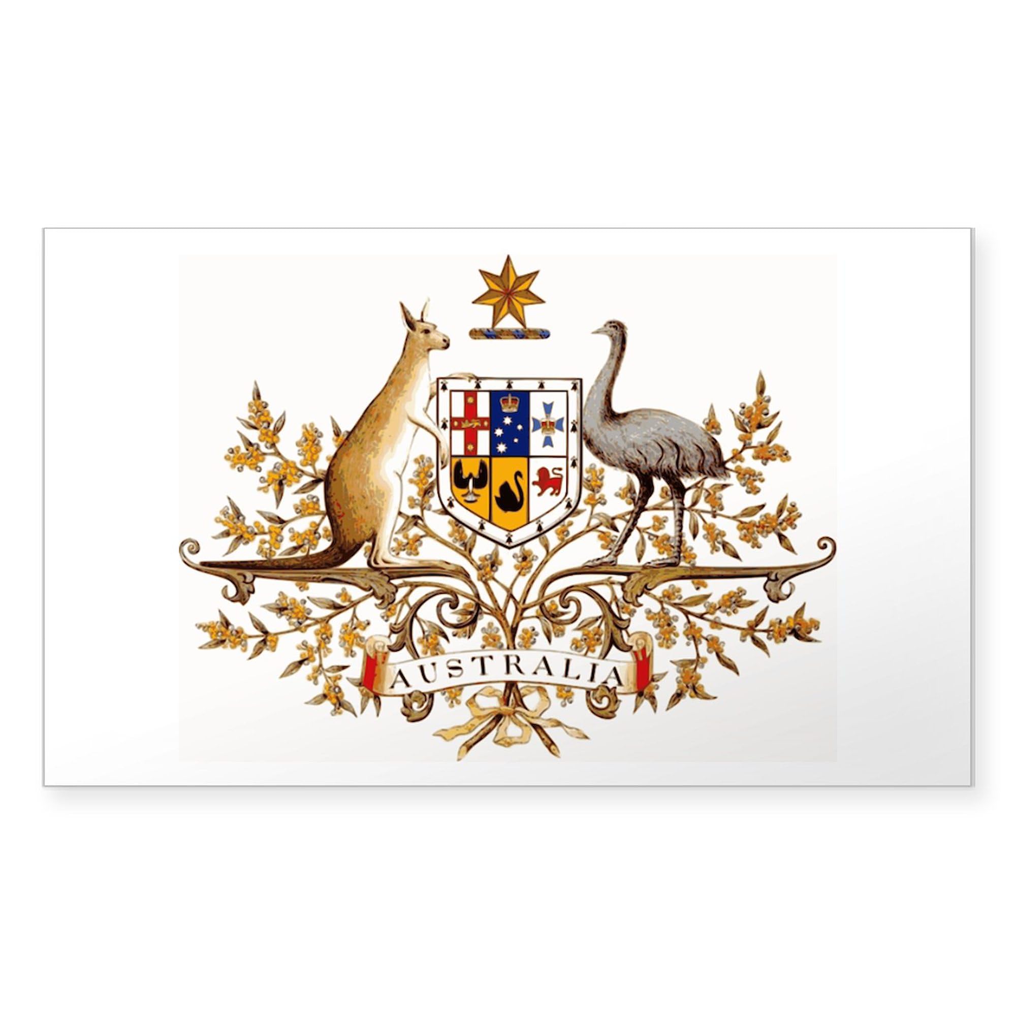 Australian Coat of Arms Rectangle Sticker - Durable Bumper Decal for Cars, Laptops & Windows | Perfect for Travelers, Aussie Pride & Personalization