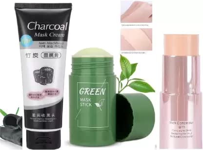 Best Charcoal Mask & Blackhead Remover Makeup Kit with Concealer Stick - Deep Cleansing Pore Treatment for Acne & Oily Skin - Perfect for Daily Skincare & Makeup Routine