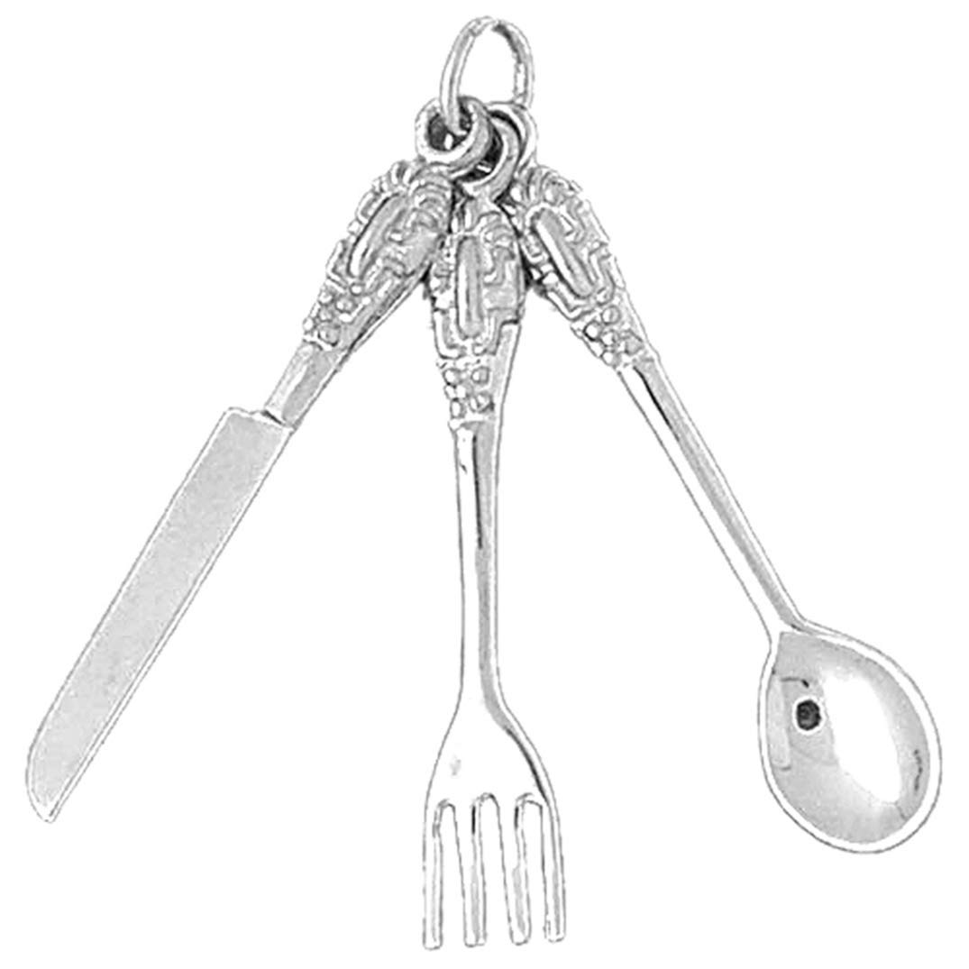 925 Sterling Silver Utensil Set Pendant - Knife, Fork & Spoon Charm Necklace (42mm) | Perfect for Cooking Enthusiasts, Unique Gift for Chefs & Food Lovers