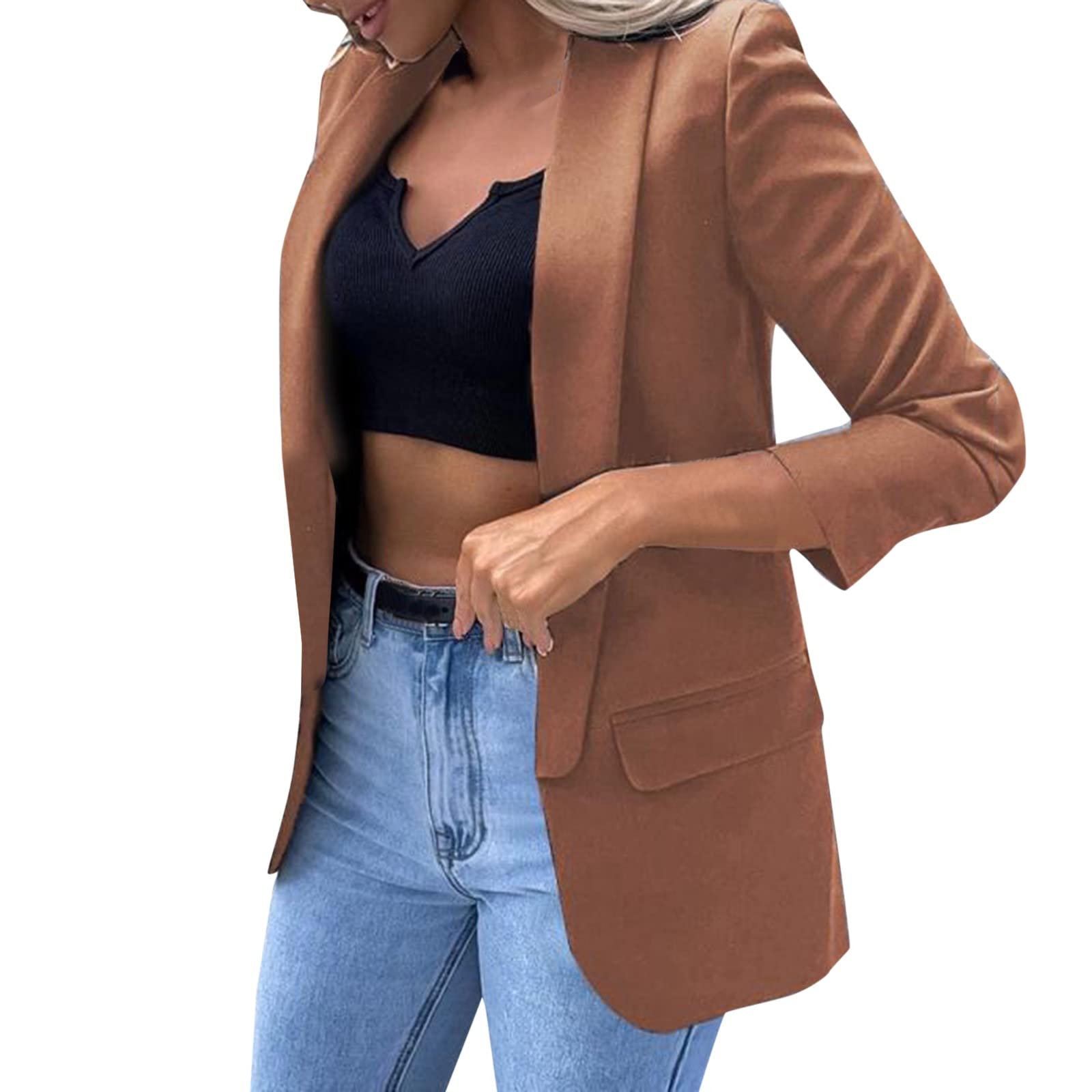 Women's Slim Blazer Jacket for Office & Casual Wear - Long Sleeve Lapel Coat