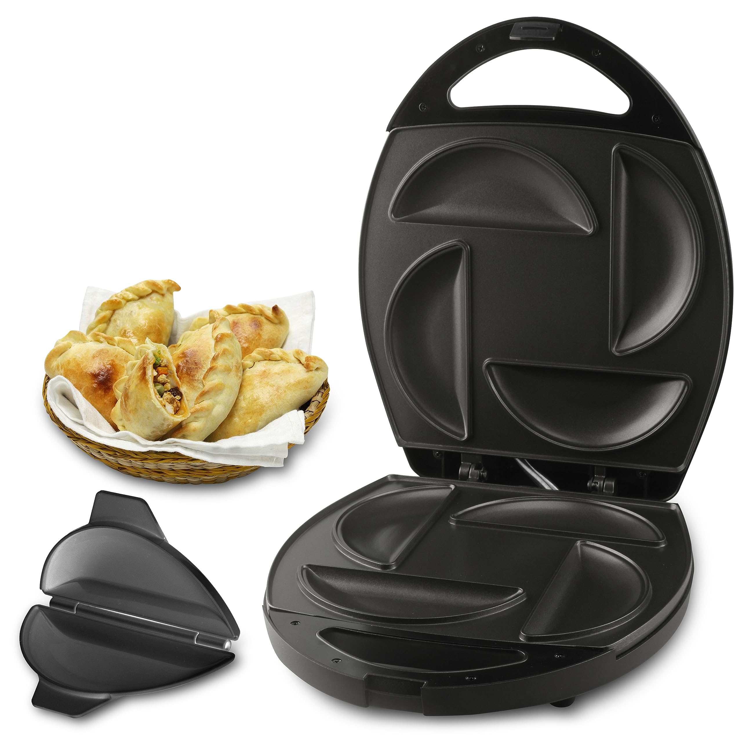 Electric Empanada Maker Machine with Press Mold - Large Dumpling & Pierogi Maker - Make 4 (6-Inch) Empanadas, Jamaican Beef Patties, Calzones & Pocket Pies - Perfect for Home Cooking, Parties & Meal Prep - Black