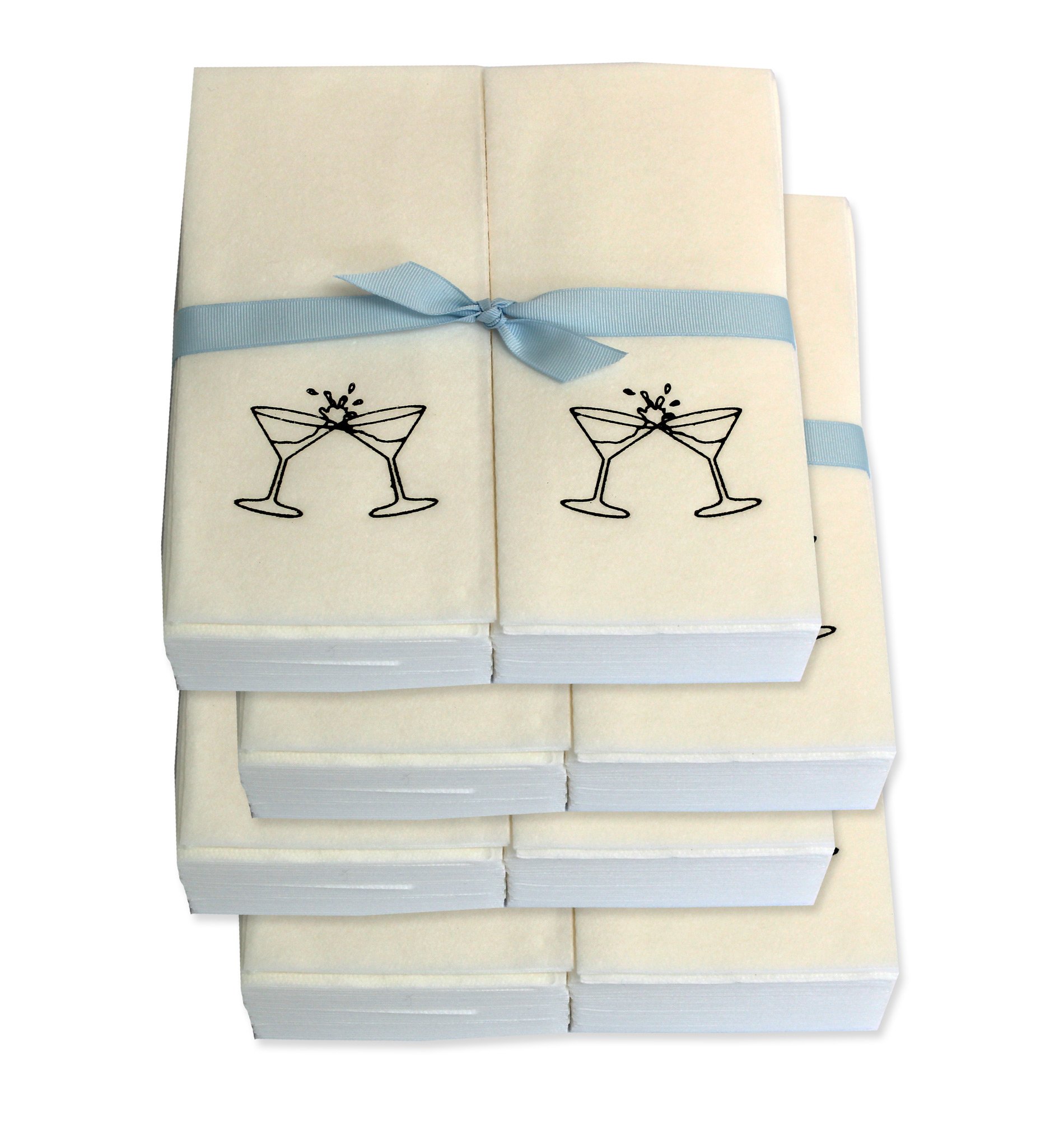 200-Count Disposable Guest Hand Towels with Ribbon - Elegant Black Martini Glass Embossed Design | Perfect for Weddings, Parties & Upscale Events