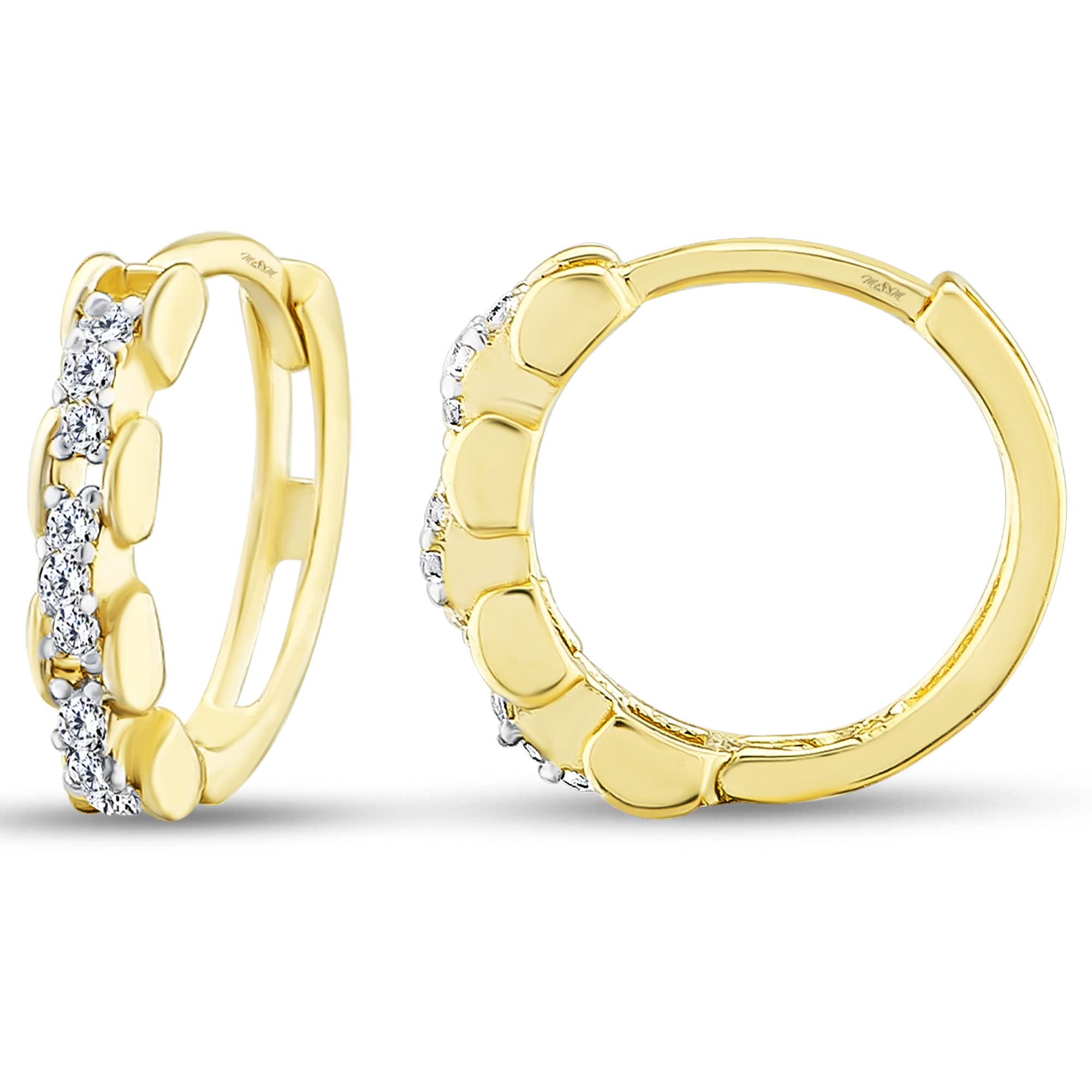 14K Gold CZ Channel Hoop Earrings for Women - Hypoallergenic Solid 14K Yellow Gold Tiny Huggie Hoops | Dainty Chunky Evil Eye Earrings | Perfect Gift for Women & Girls | Everyday Wear, Parties & Special Occasions