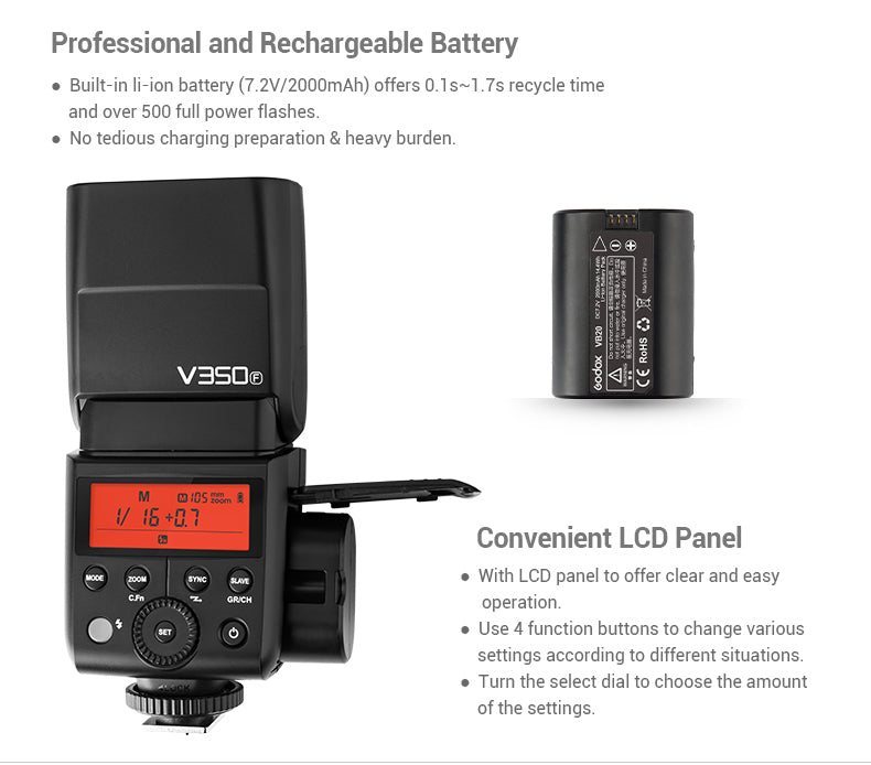 V350 Mini Lithium Ion Speedlight Flash for Fuji Cameras - Compact & Powerful Lighting for Photography, Portraits, and Events