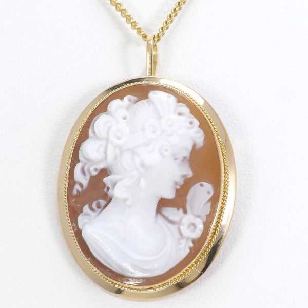 18K Yellow Gold Shell Cameo 2-Way Convertible Necklace & Brooch - Vintage Jewelry for Women, Elegant Gift for Bridal, Anniversary & Special Occasions
