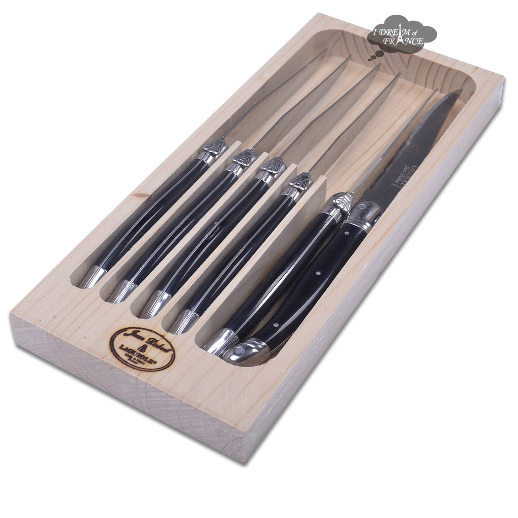 Premium Laguiole Jean Dubost 6-Piece Steak Knife Set with Black Handles - Perfect for Fine Dining & Dinner Parties