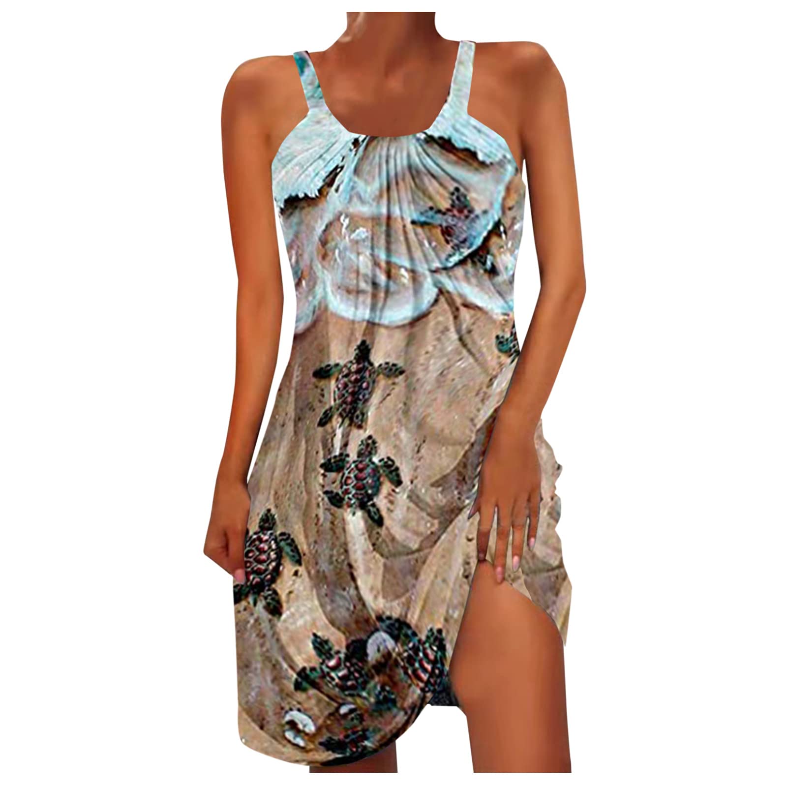 AFGF Women's Casual Loose Hem Dress - Retro Printed Sleeveless Summer Beach Dress for Women - Perfect for Vacation, Pool Party & Boho Fashion Outfits