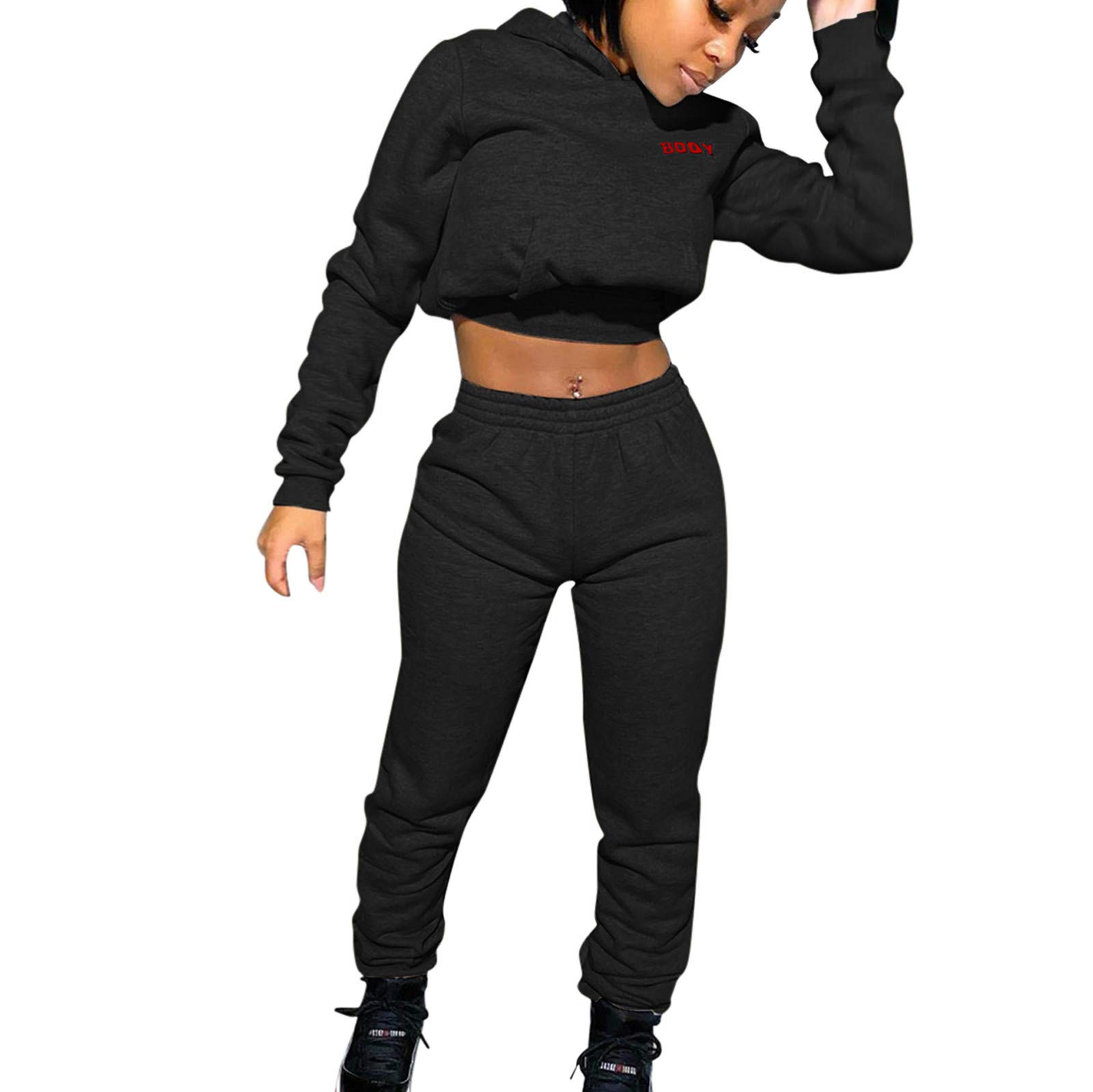 JOFOW Women's 2 Piece Casual Sweatsuit Set - Athletic Tracksuit with Pullover Top & Bodycon Pants for Workout, Yoga, Lounge & Streetwear Fashion