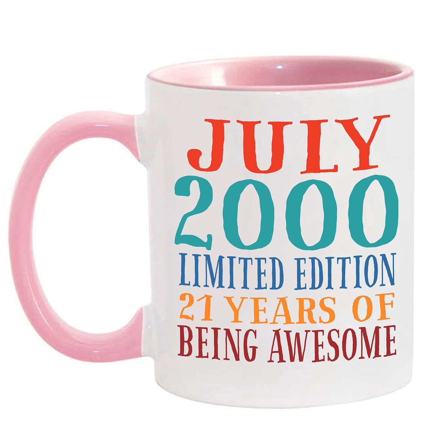 July 2000 Birthday Mug - 21st Birthday Gift for Men, Women, Boyfriend, Girlfriend, Dad or Mom - 21 Years of Being Awesome Ceramic Coffee Cup with Pink Handle - Perfect for Birthday Parties, Office Use & Anniversary Celebrations